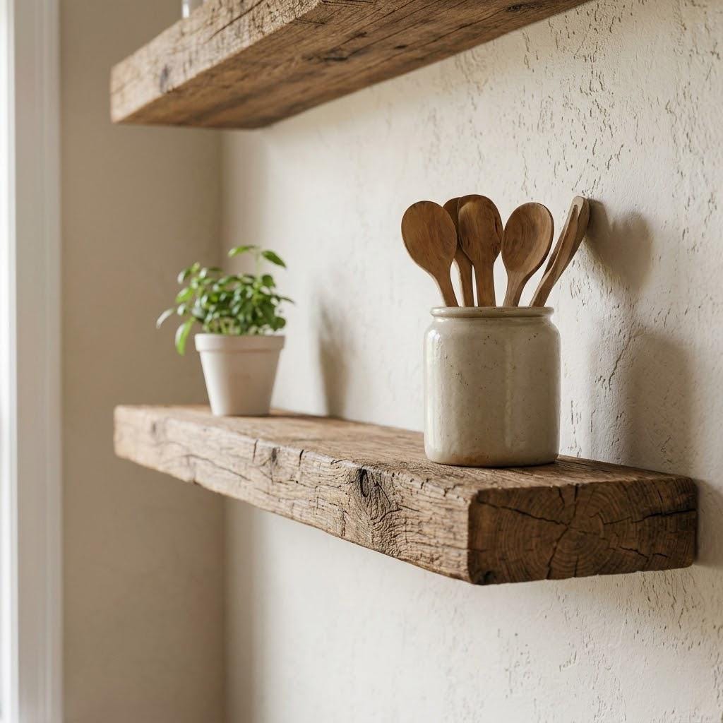 Reclaimed Wood Floating Shelves, Farmhouse Kitchen Set of 3, Rustic Barn Shelving, Custom Length 9