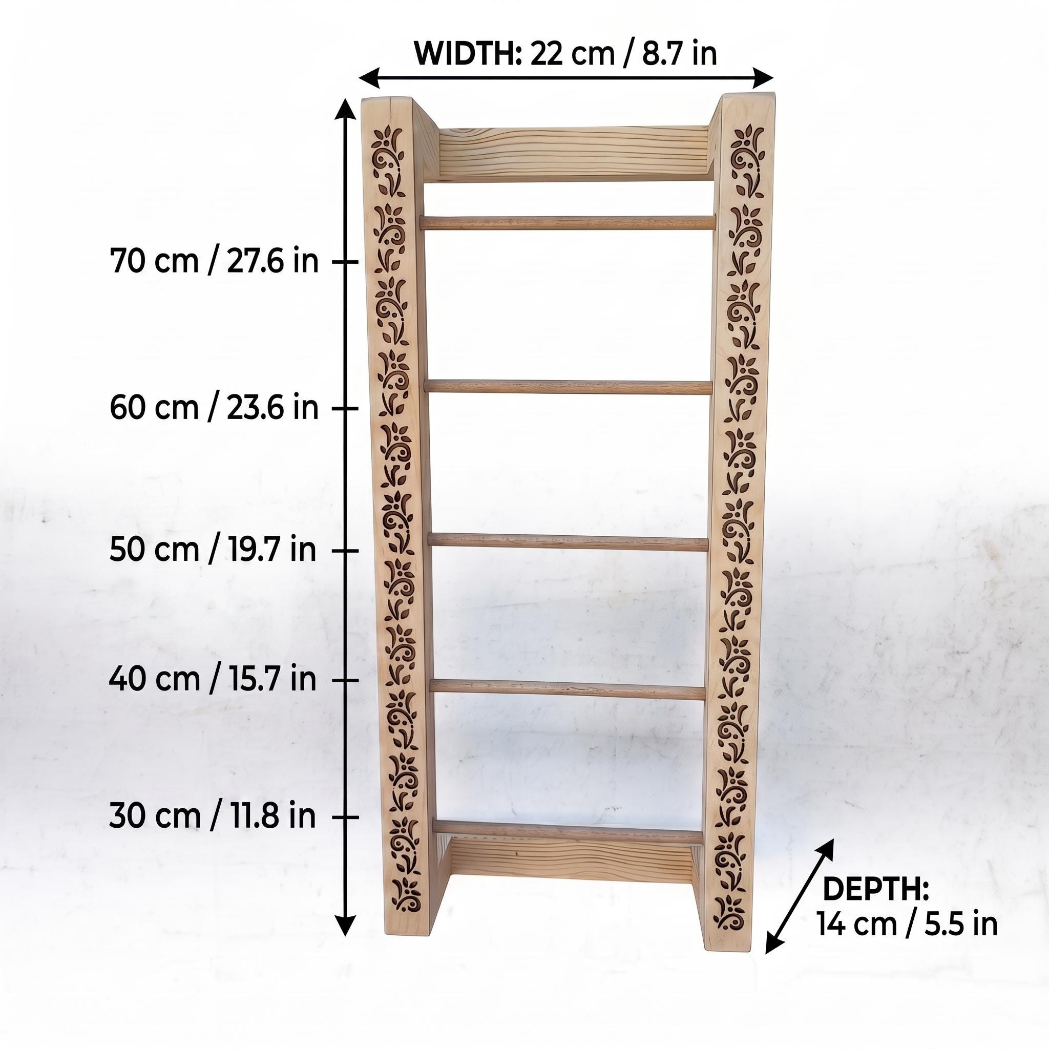 Decorative Wooden Towel Rack, Wall Mounted Bathroom Towel Ladder, Laser Cut Floral Detail 4