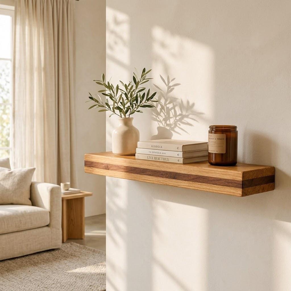 Solid Oak Floating Shelf, Handmade Wall Decor, Minimalist Storage Ledge