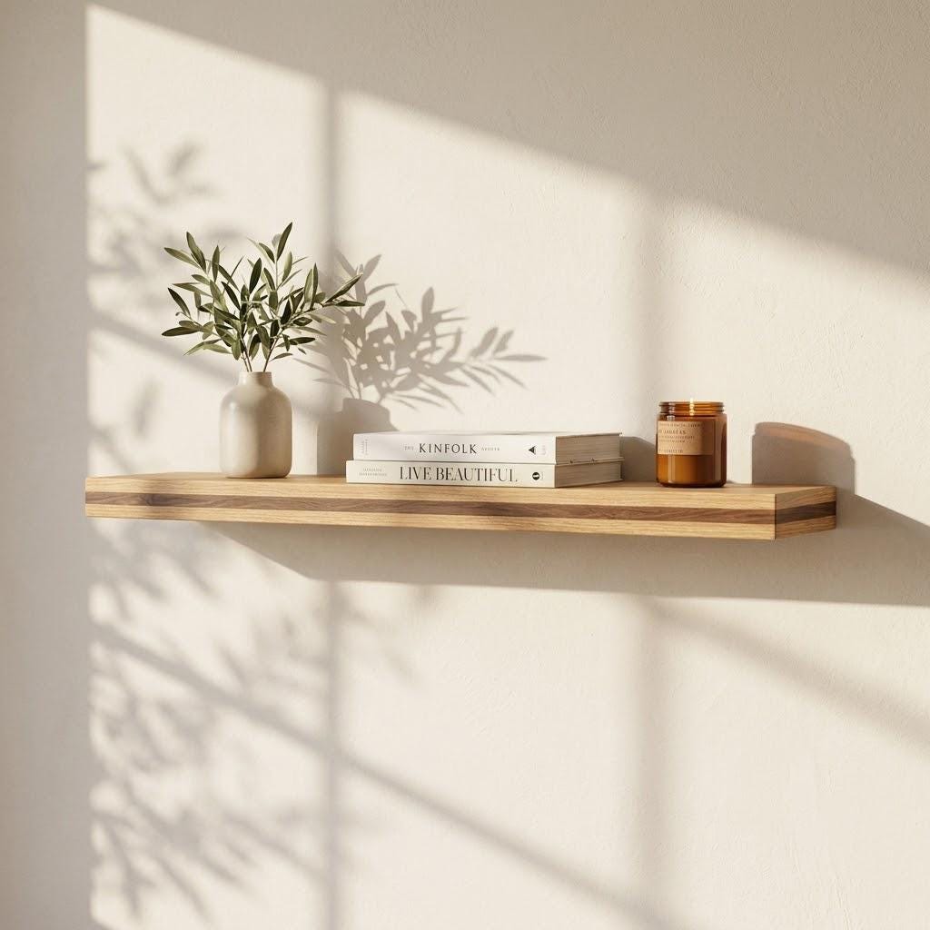 Solid Oak Floating Shelf, Handmade Wall Decor, Minimalist Storage Ledge 3