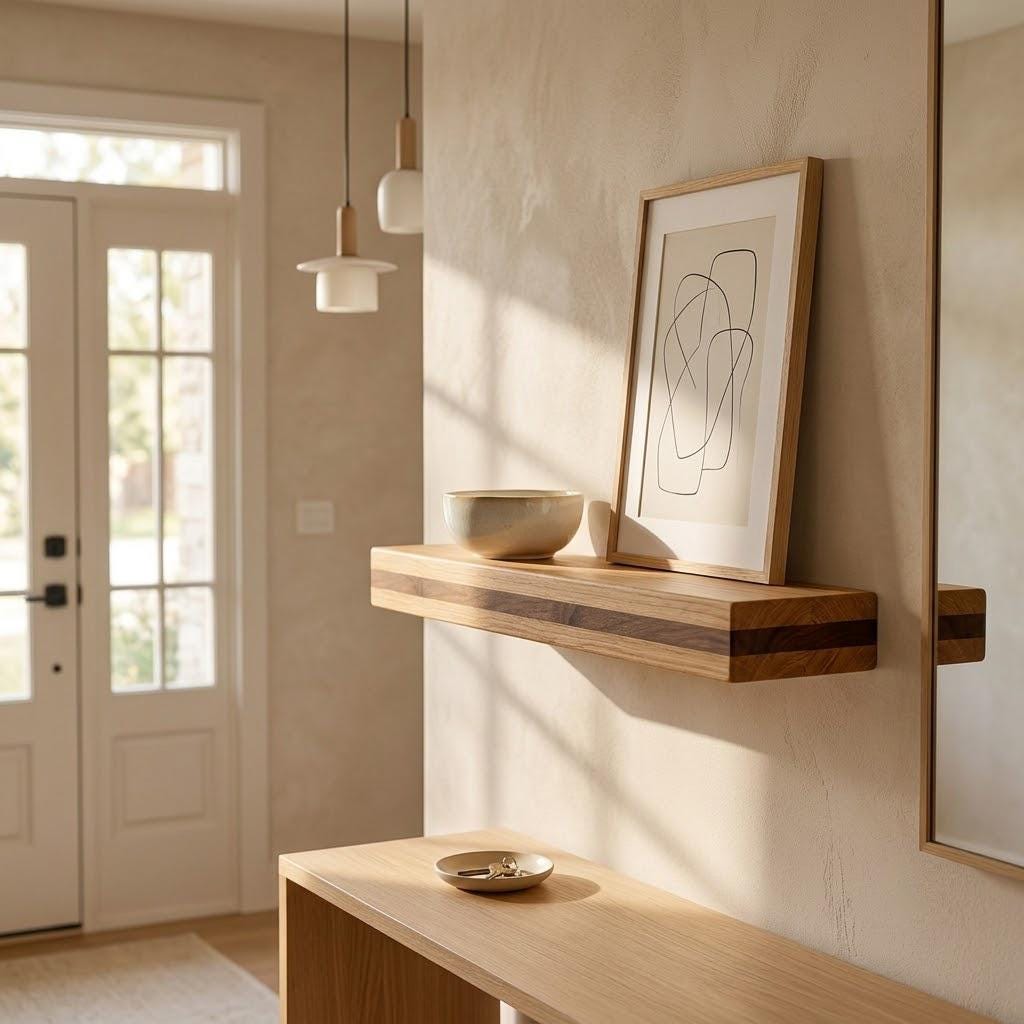 Solid Oak Floating Shelf, Handmade Wall Decor, Minimalist Storage Ledge 5