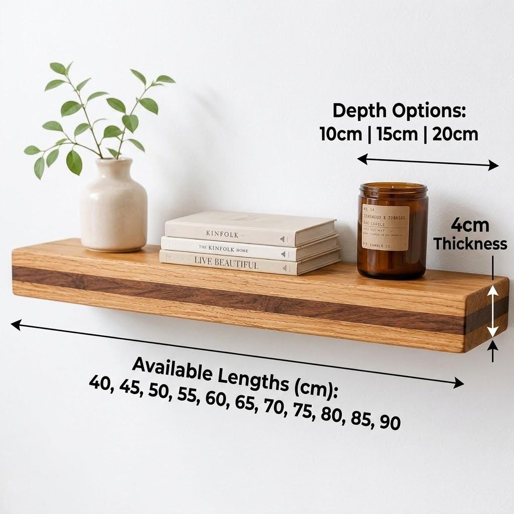 Solid Oak Floating Shelf, Handmade Wall Decor, Minimalist Storage Ledge 7