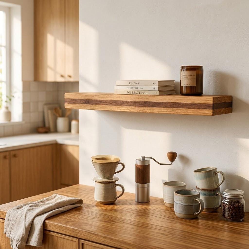 Solid Oak Floating Shelf, Handmade Wall Decor, Minimalist Storage Ledge 8