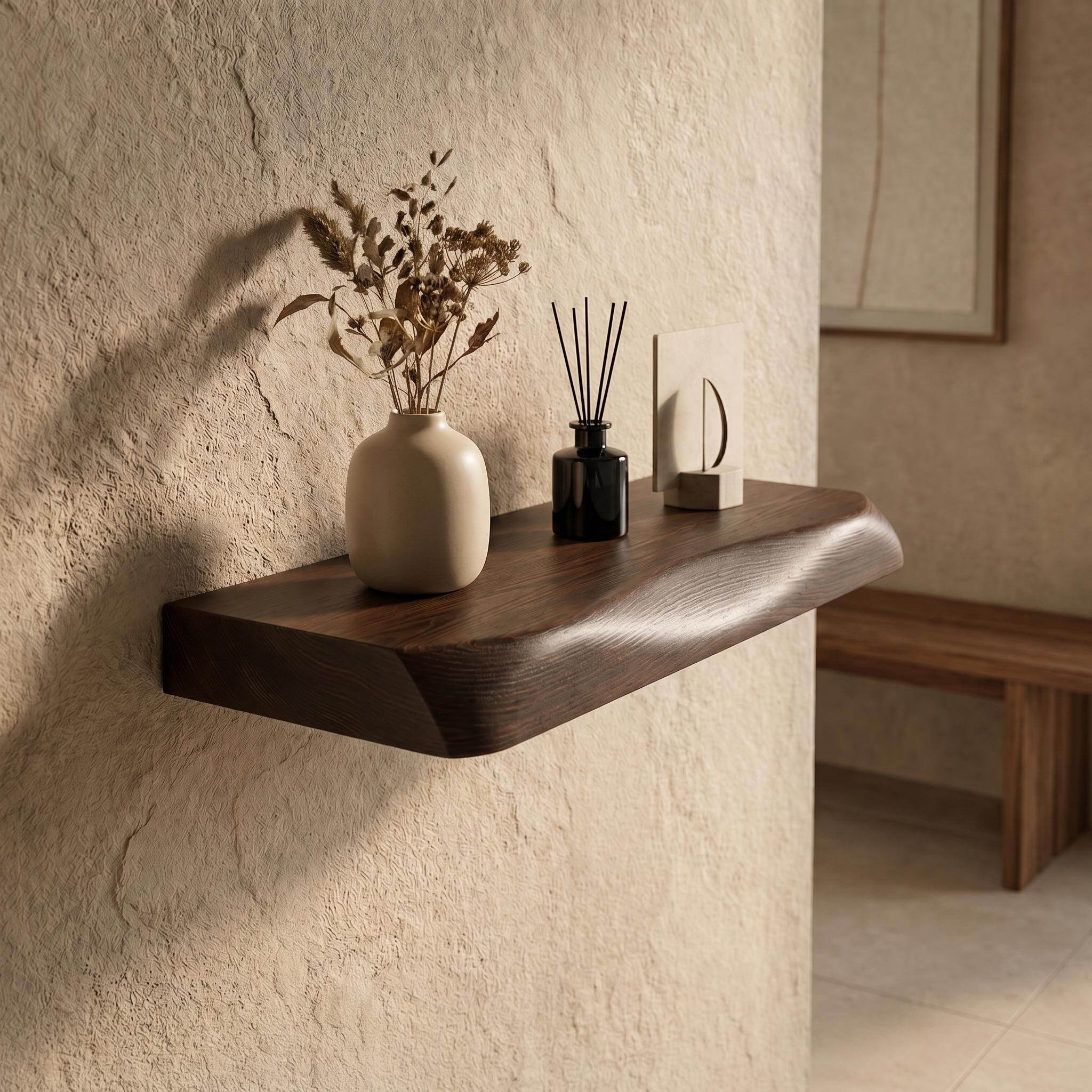 Dark Walnut Floating Shelf | Rounded Edge Modern Wood Wall Shelf