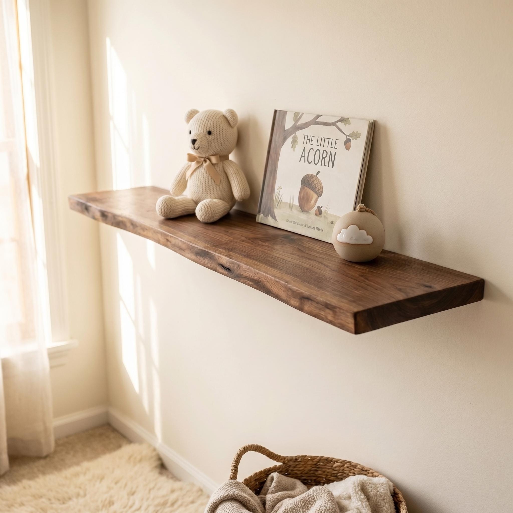 Walnut Live Edge Floating Shelf | Handmade Wood Wall Decor | Custom Size