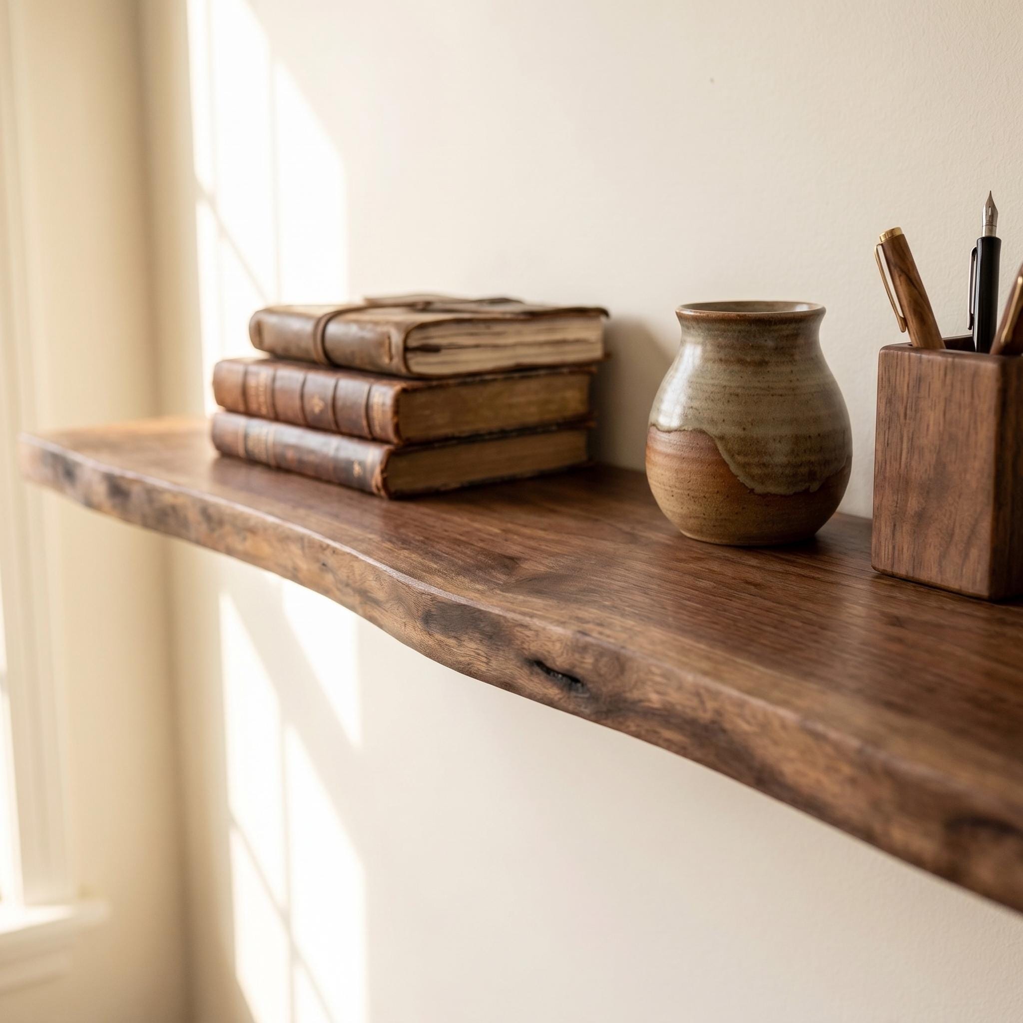 Walnut Live Edge Floating Shelf | Handmade Wood Wall Decor | Custom Size 10