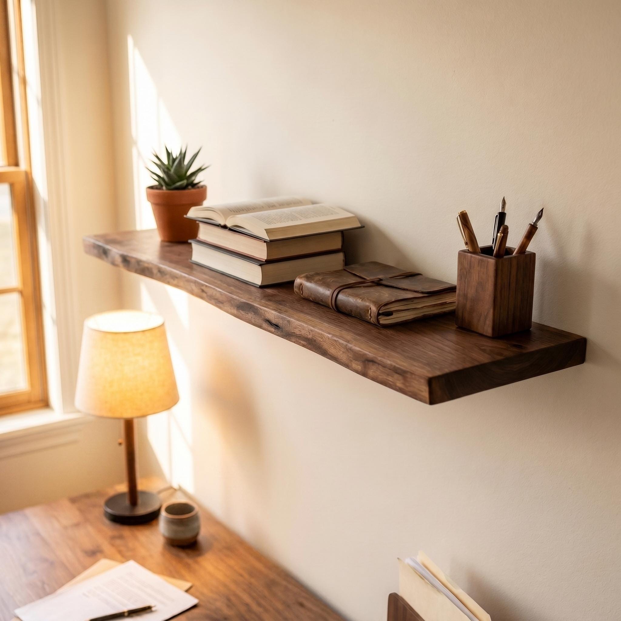 Walnut Live Edge Floating Shelf | Handmade Wood Wall Decor | Custom Size 5