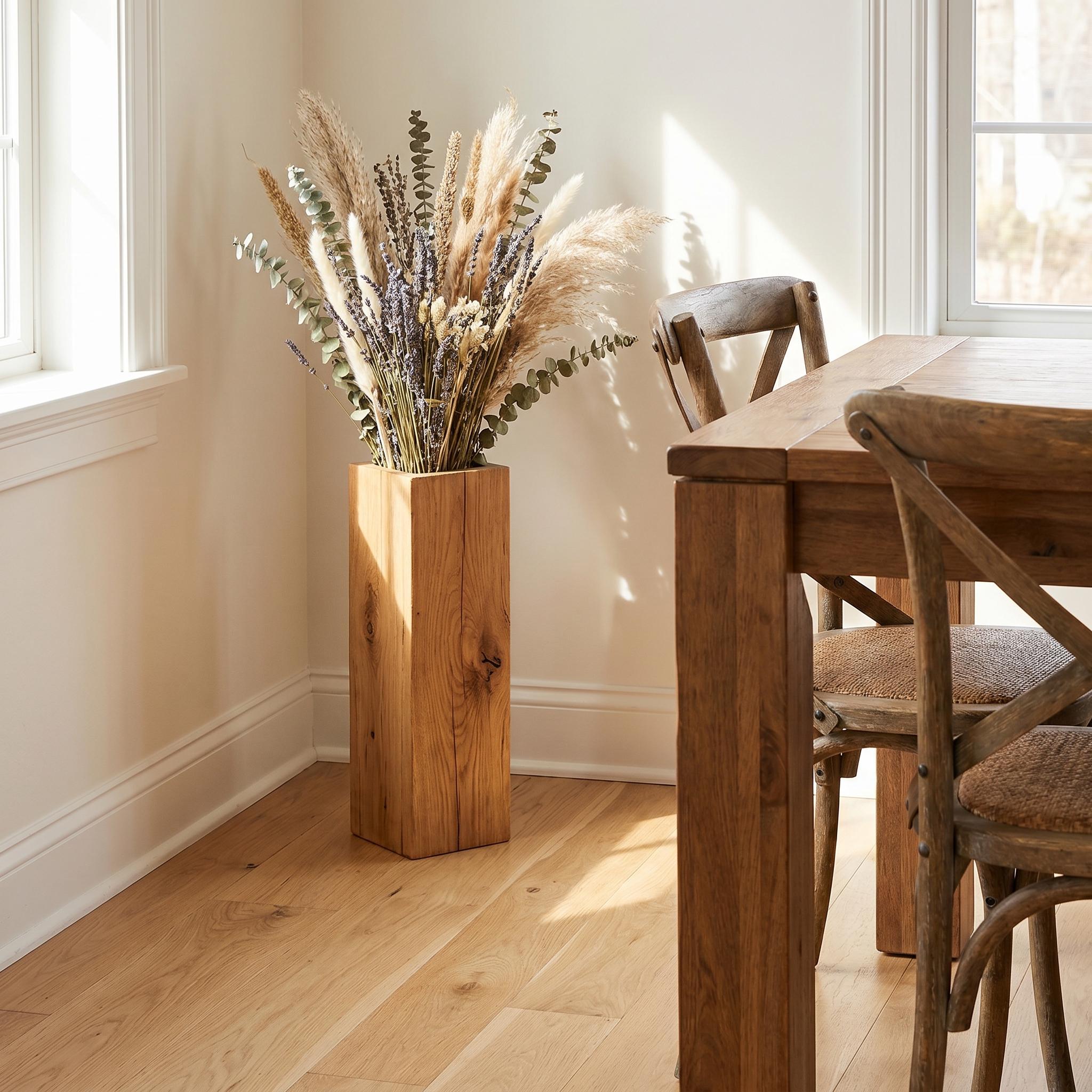 Wooden Floor Vase for Dried Flowers | Handmade Rustic Wood Block Decor 4