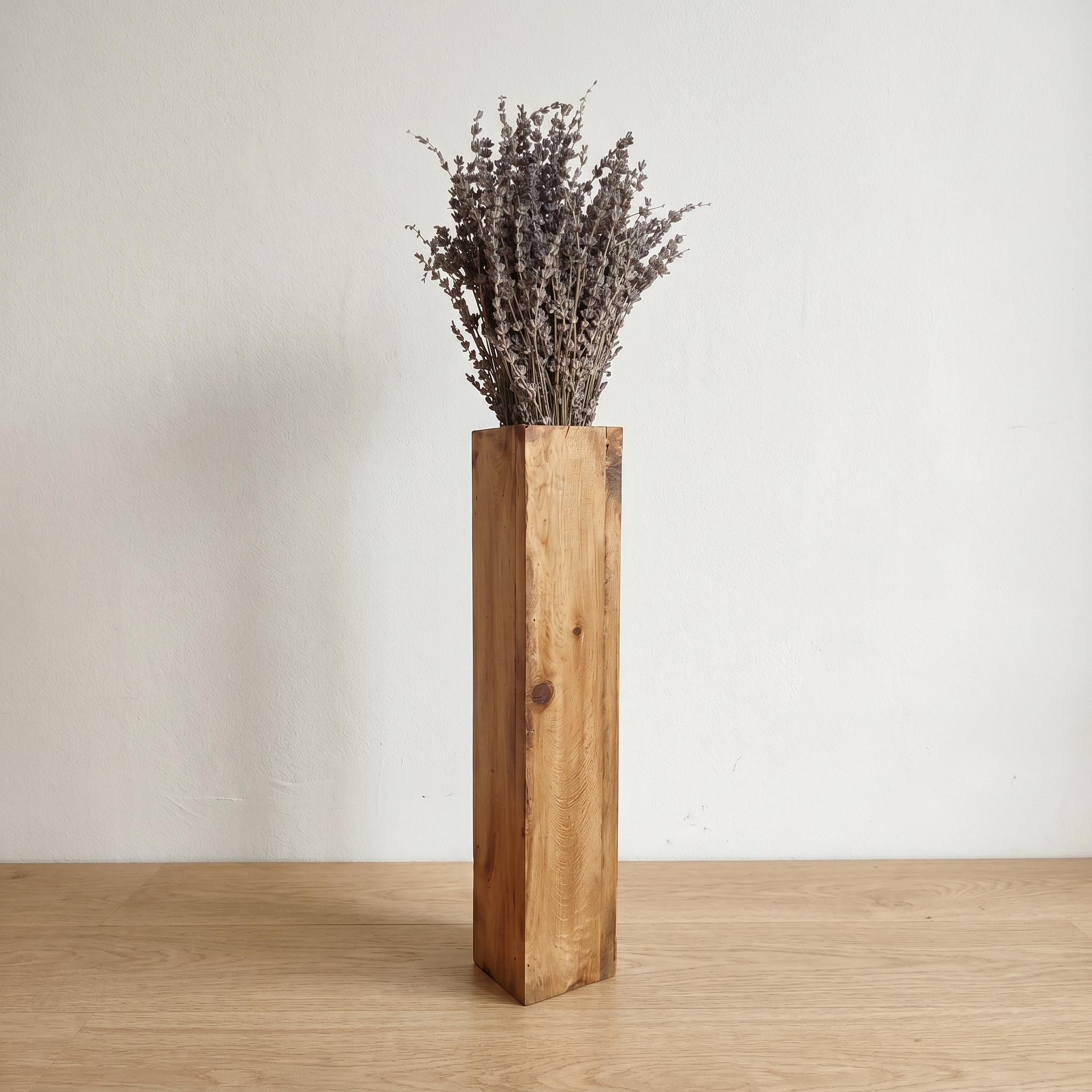 Wooden Floor Vase for Dried Flowers | Handmade Rustic Wood Block Decor 6