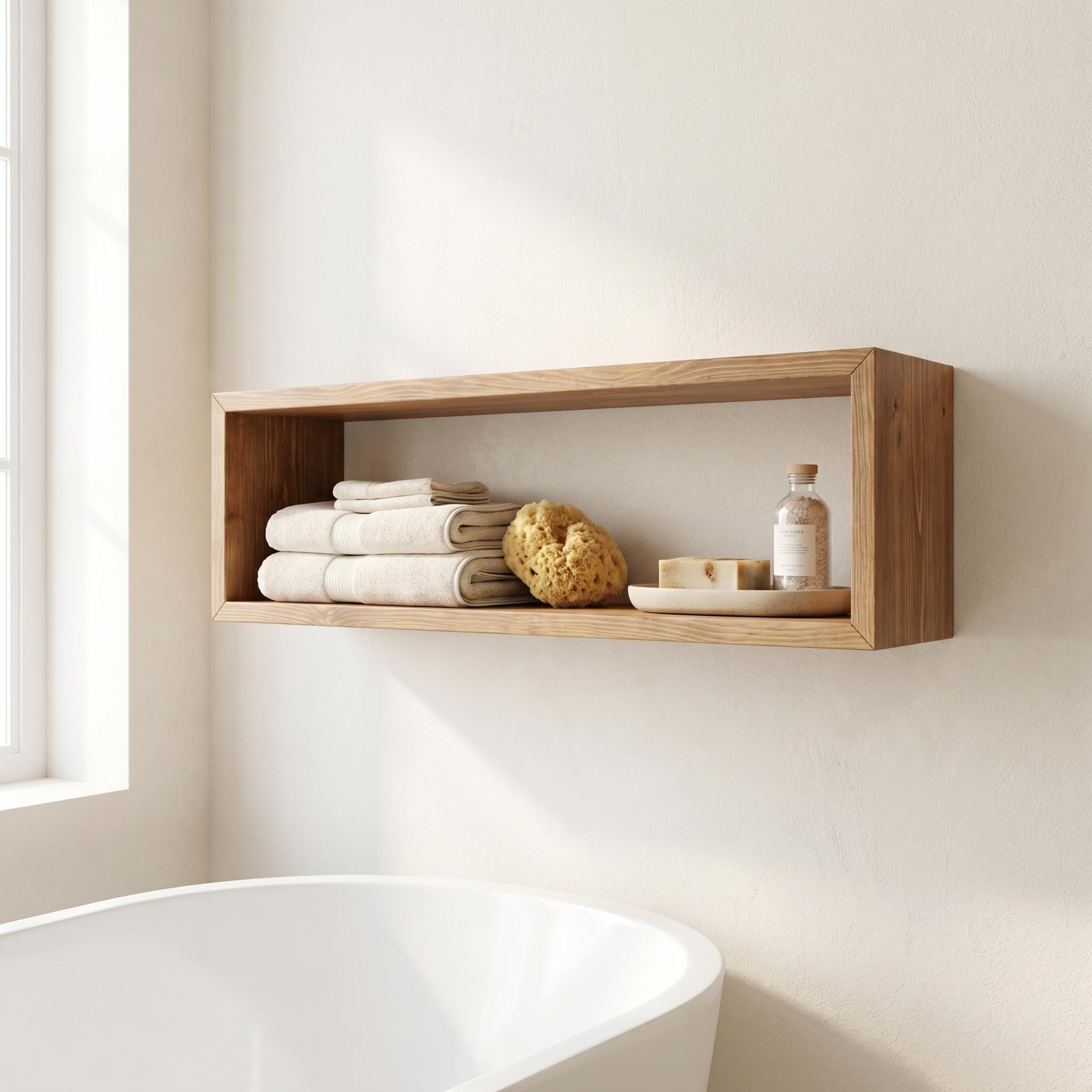 Over the Toilet Storage, Wooden Bathroom Wall Shelf, Open Box Organizer, Rustic Farmhouse Decor