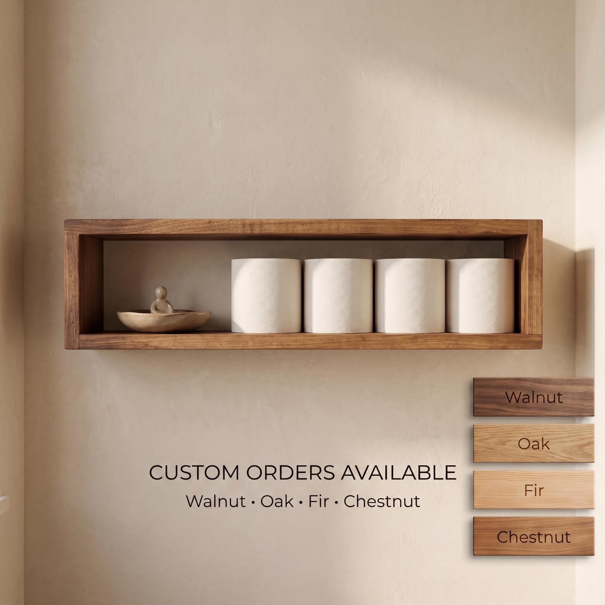 Over the Toilet Storage, Wooden Bathroom Wall Shelf, Open Box Organizer, Rustic Farmhouse Decor