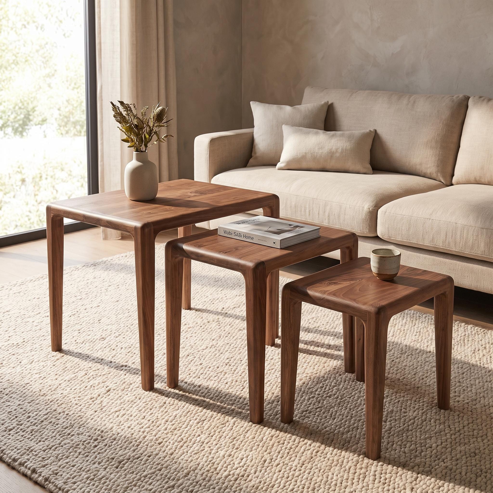 Walnut Nesting Tables | Handmade Wood Accent Set | Fully Assembled
