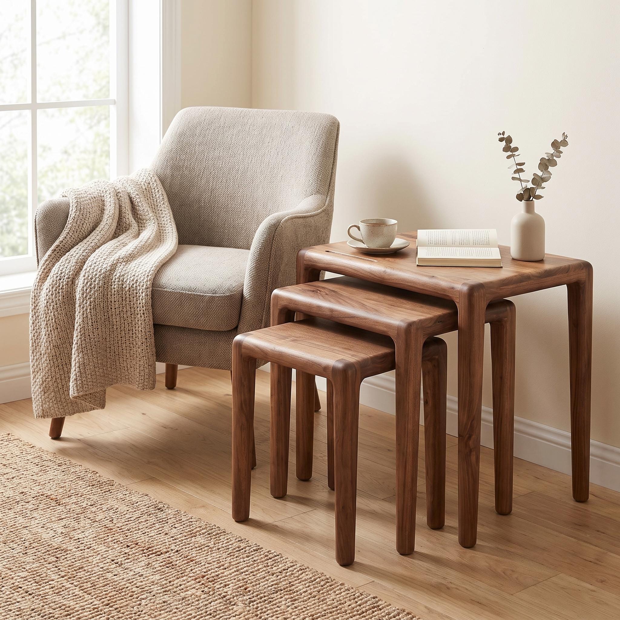 Walnut Nesting Tables | Handmade Wood Accent Set | Fully Assembled 10