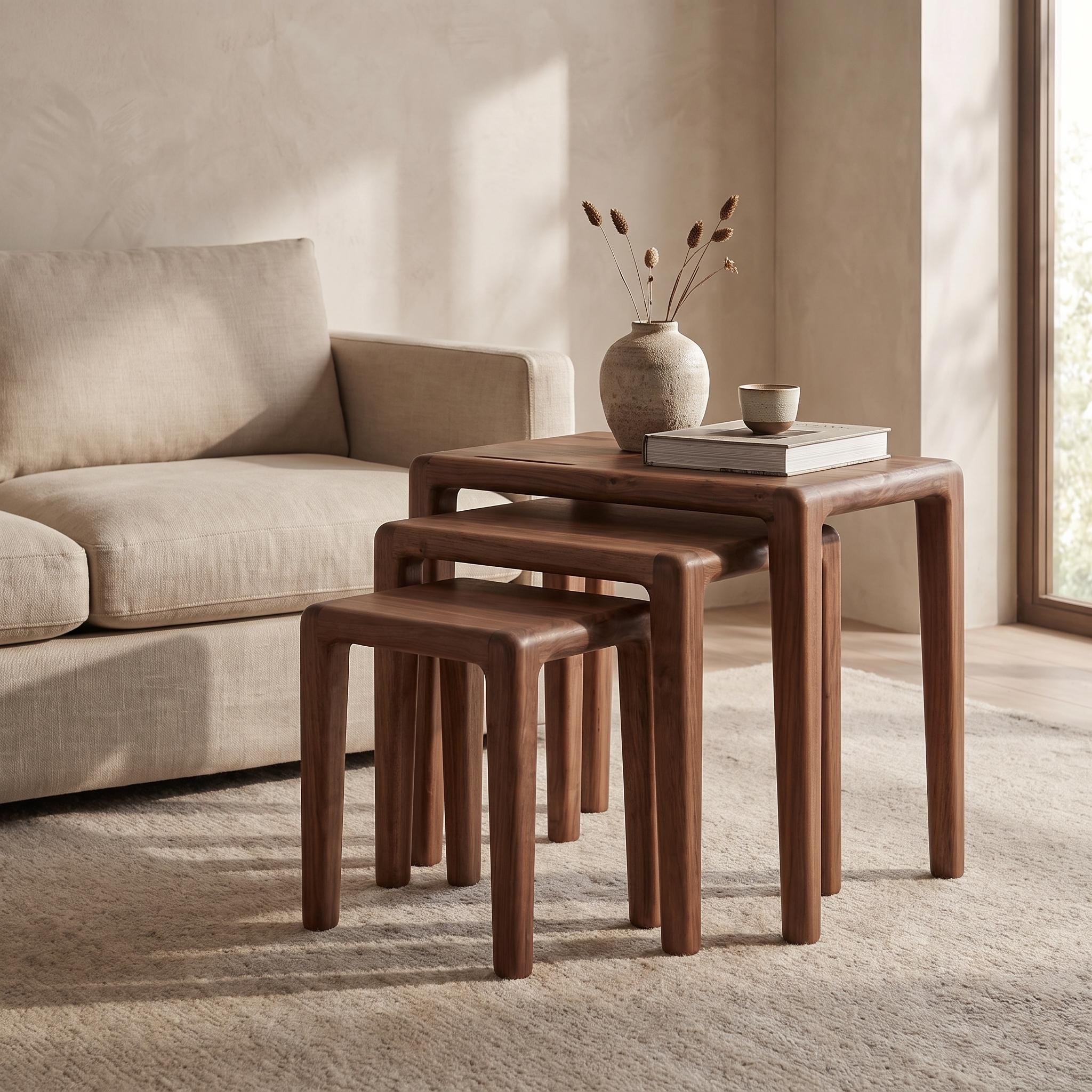 Walnut Nesting Tables | Handmade Wood Accent Set | Fully Assembled 2