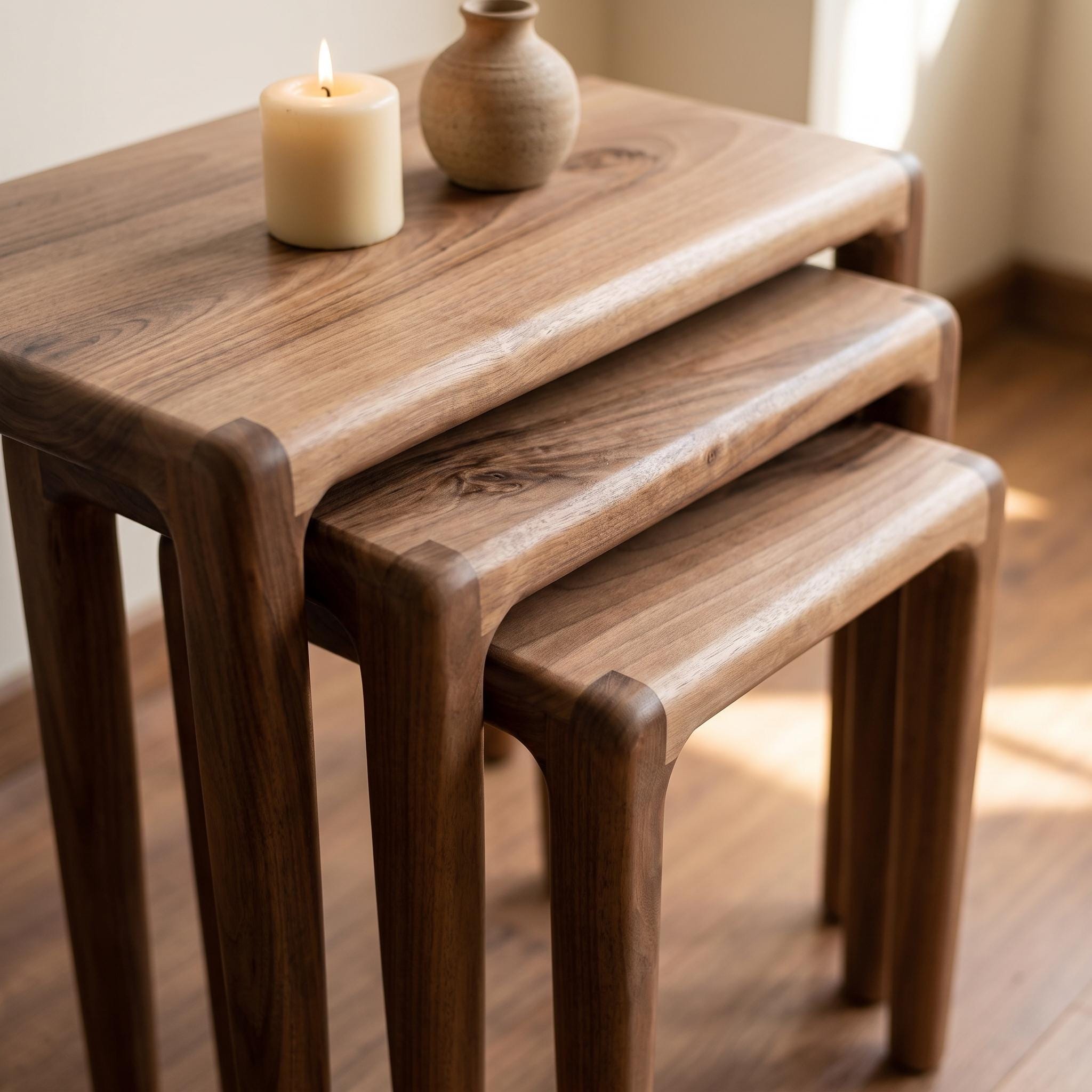 Walnut Nesting Tables | Handmade Wood Accent Set | Fully Assembled 3