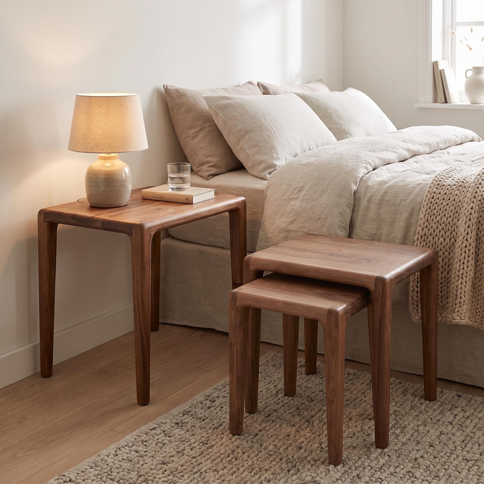 Walnut Nesting Tables | Handmade Wood Accent Set | Fully Assembled 4