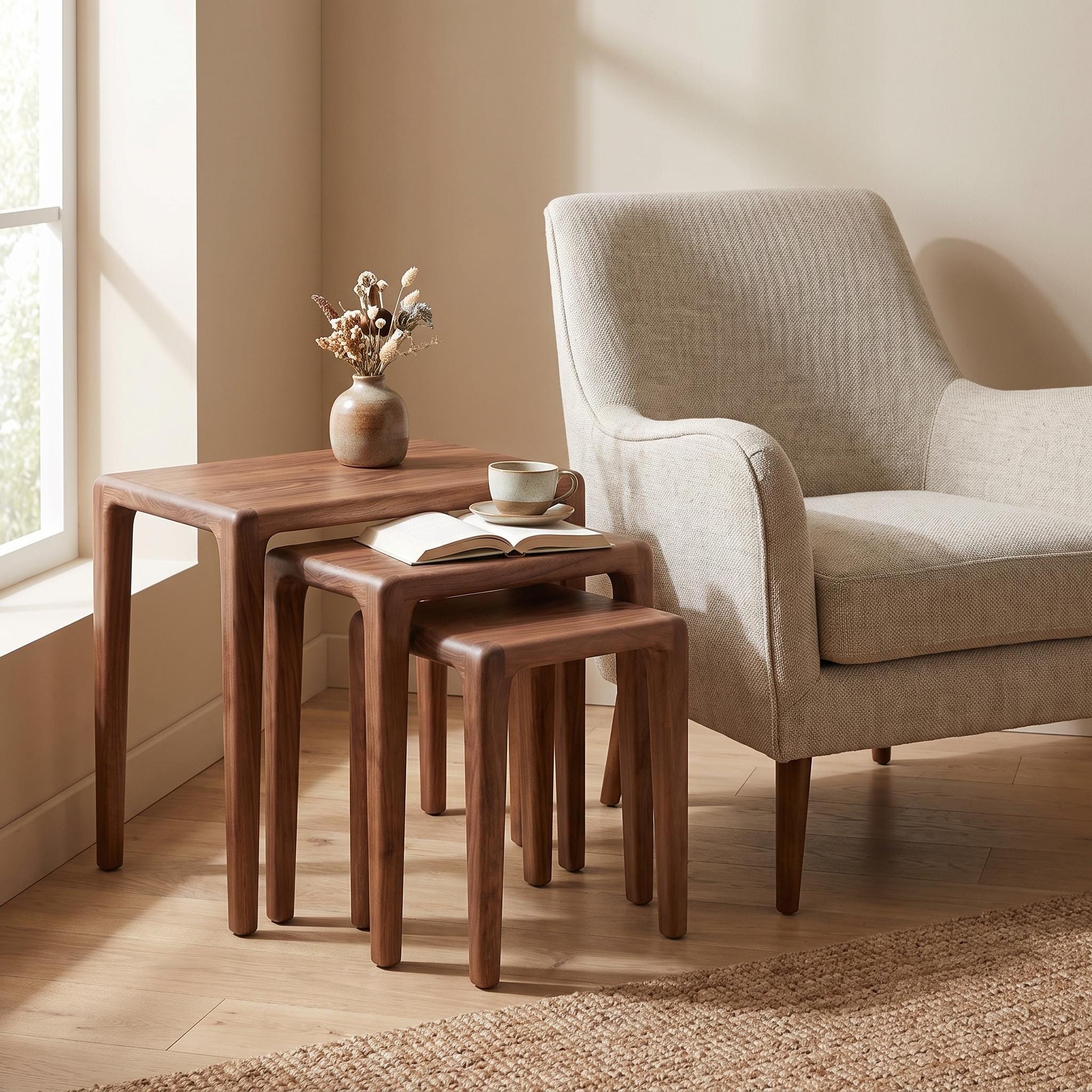 Walnut Nesting Tables | Handmade Wood Accent Set | Fully Assembled 5