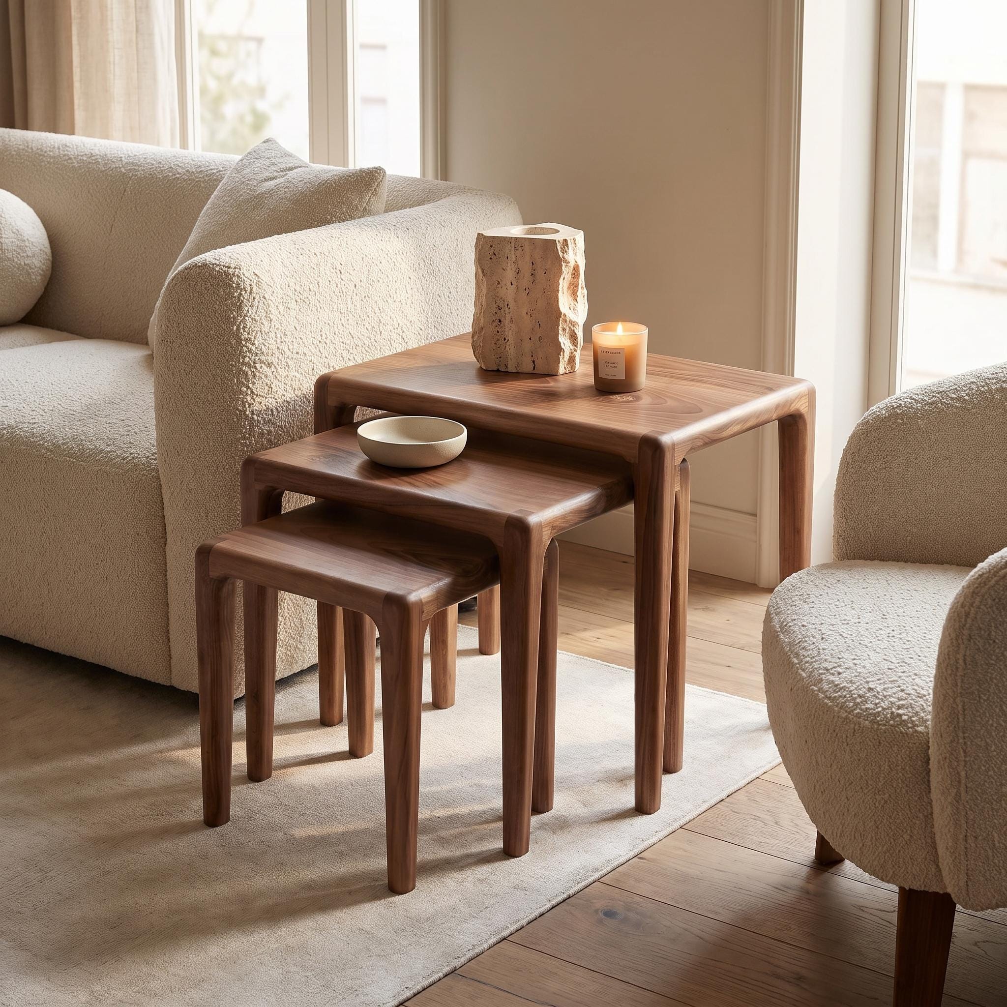 Walnut Nesting Tables | Handmade Wood Accent Set | Fully Assembled 6