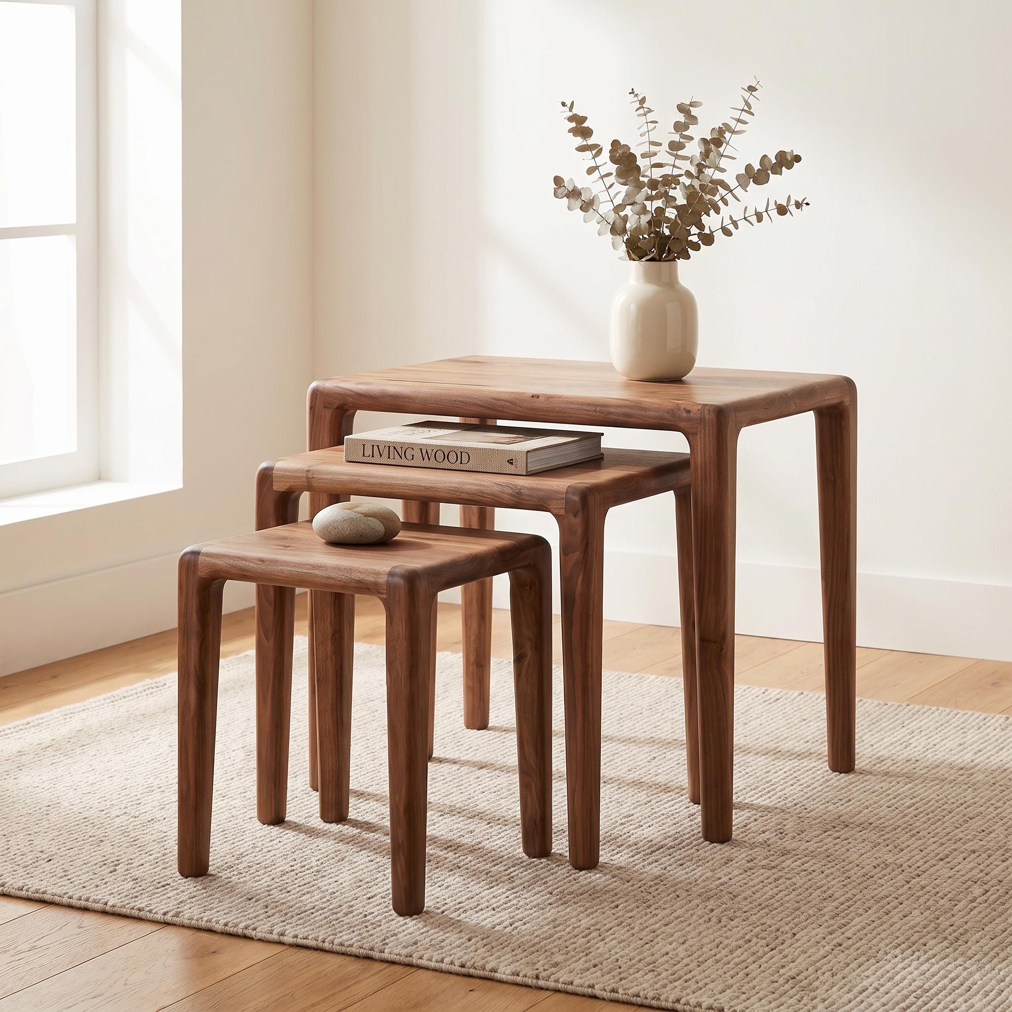 Walnut Nesting Tables | Handmade Wood Accent Set | Fully Assembled 8
