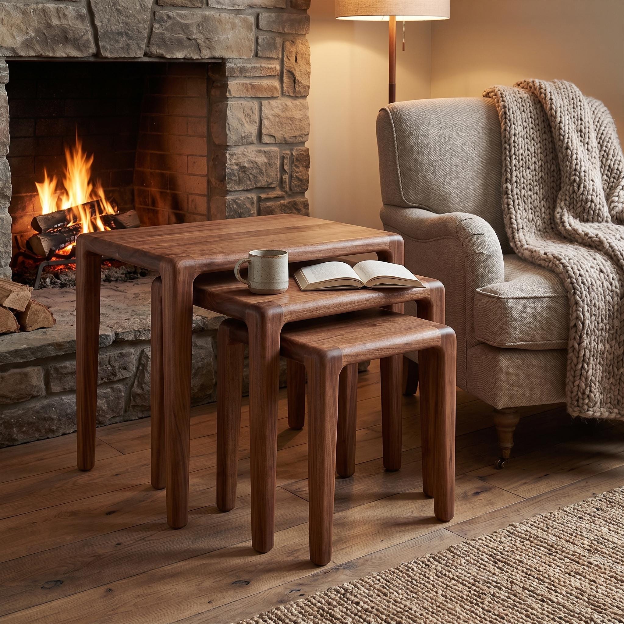 Walnut Nesting Tables | Handmade Wood Accent Set | Fully Assembled 9