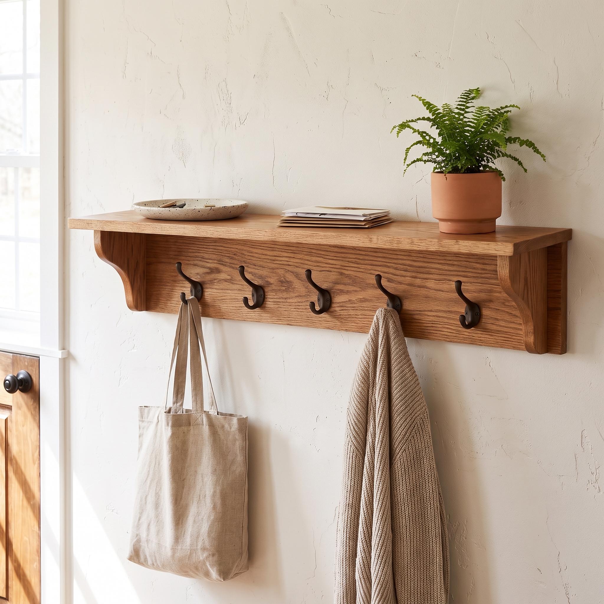 Wood Coat Rack Shelf | Entryway Wall Organizer | Rustic Key Hooks