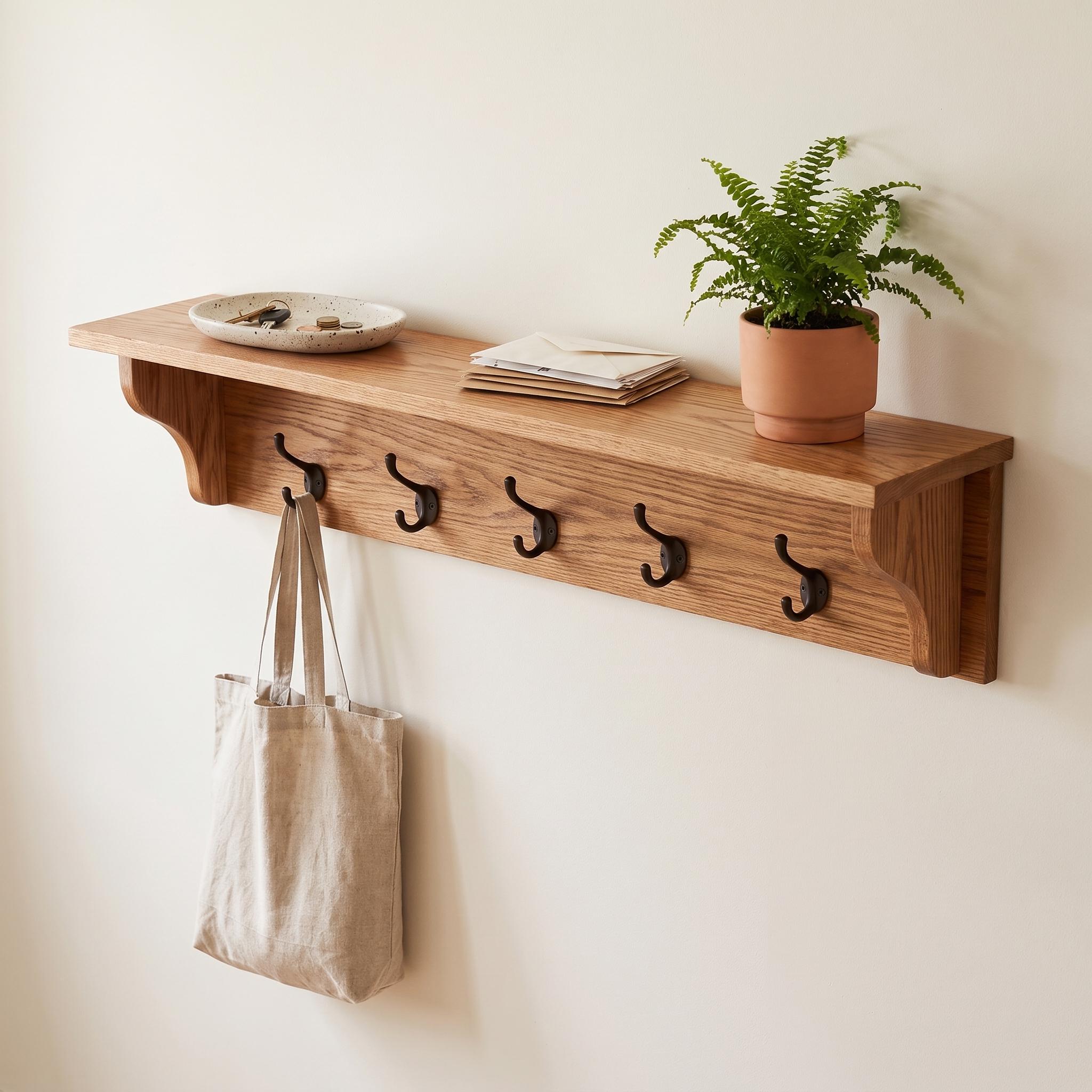Wood Coat Rack Shelf | Entryway Wall Organizer | Rustic Key Hooks 4