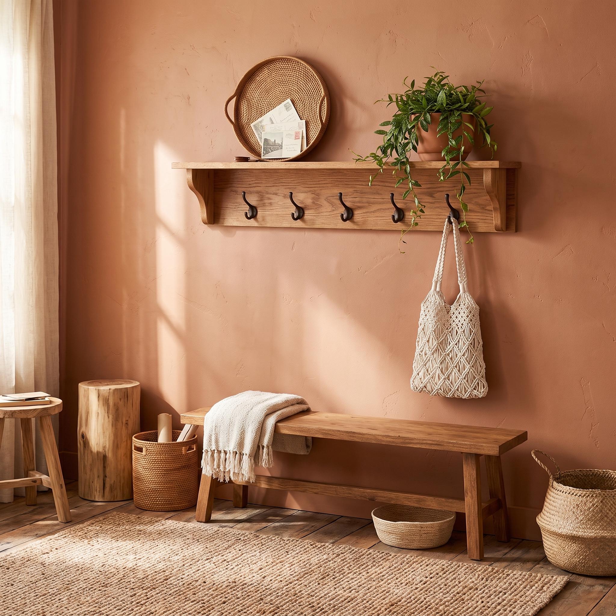 Wood Coat Rack Shelf | Entryway Wall Organizer | Rustic Key Hooks 9