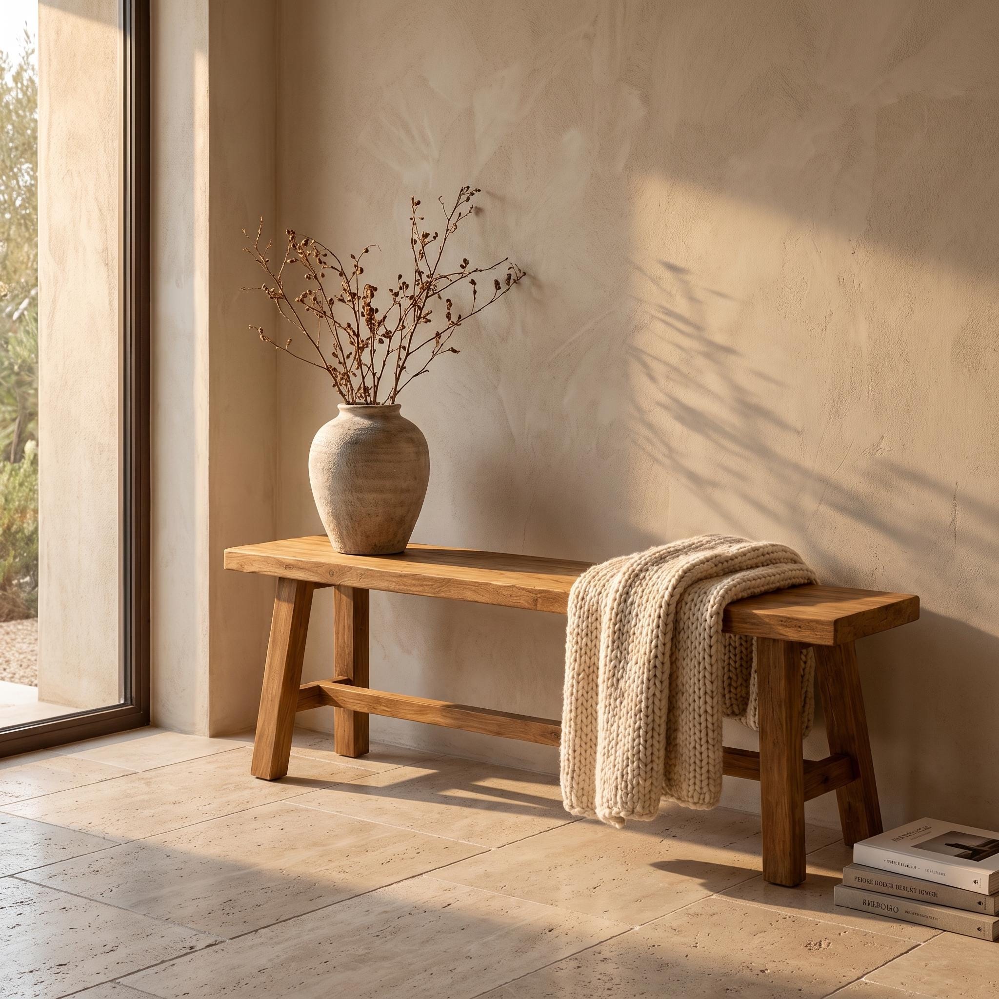 Handmade Wooden Entry Bench, Minimal Rustic Seating, Custom Size