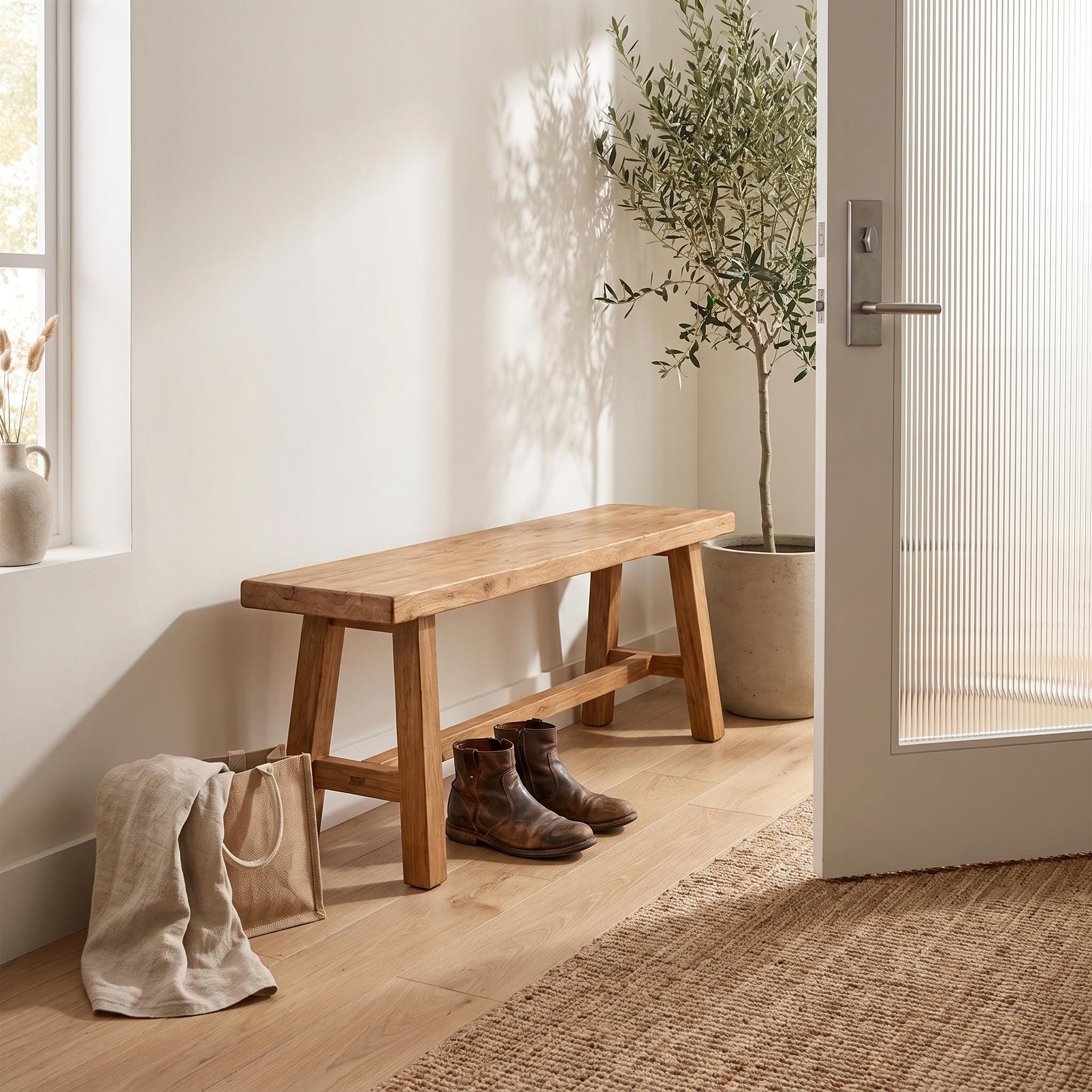 Handmade Wooden Entry Bench, Minimal Rustic Seating, Custom Size 2