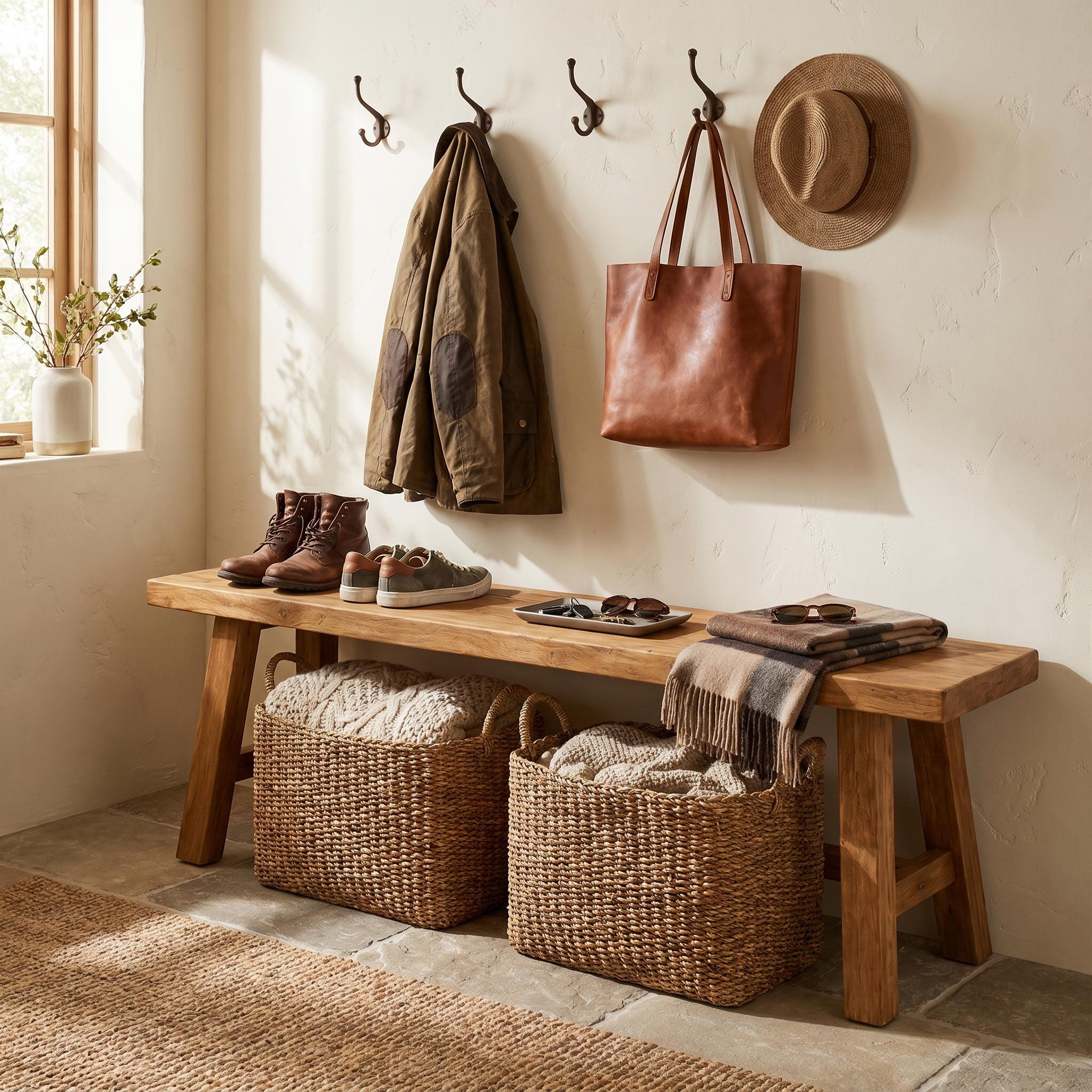 Handmade Wooden Entry Bench, Minimal Rustic Seating, Custom Size 3