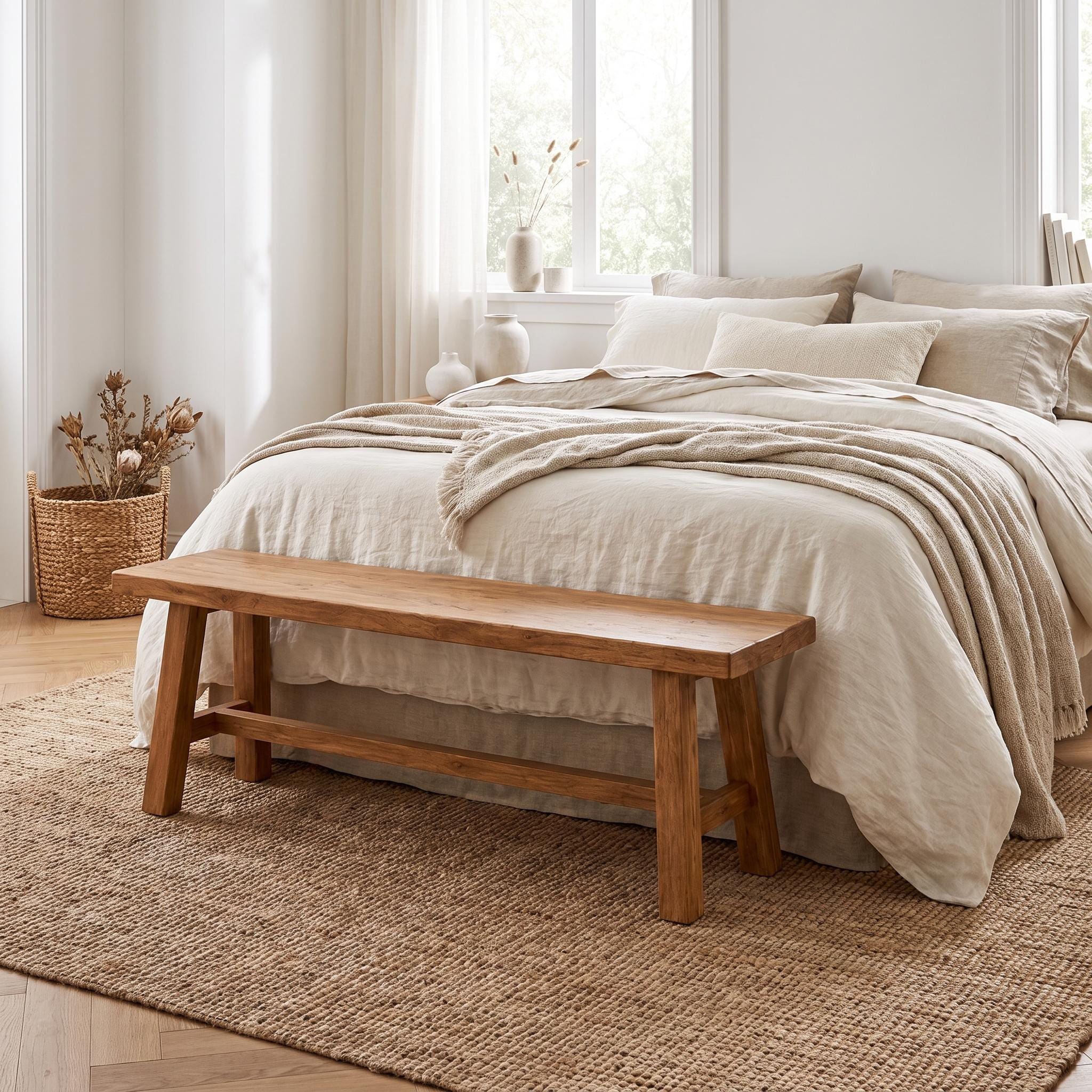 Handmade Wooden Entry Bench, Minimal Rustic Seating, Custom Size 4