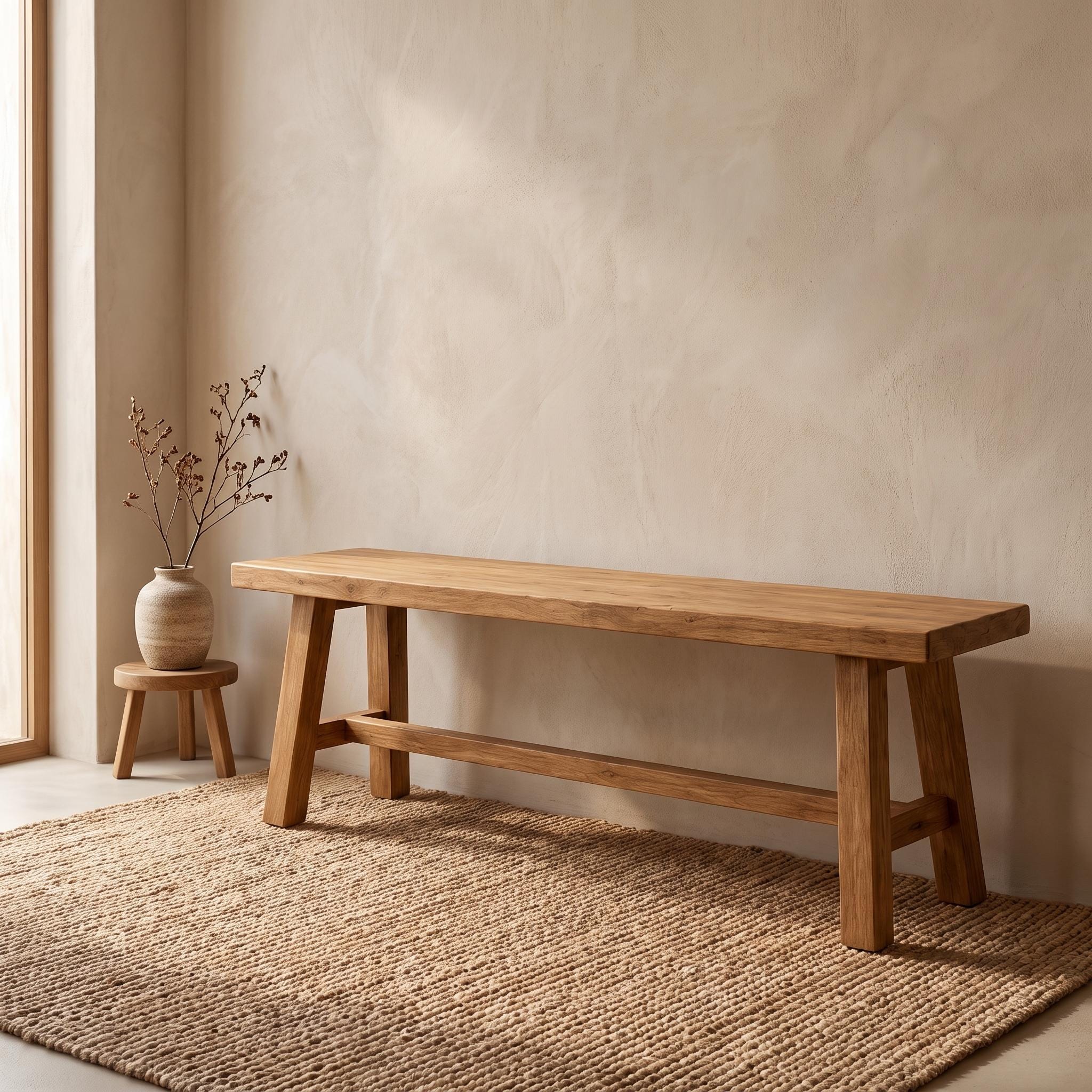Handmade Wooden Entry Bench, Minimal Rustic Seating, Custom Size 5
