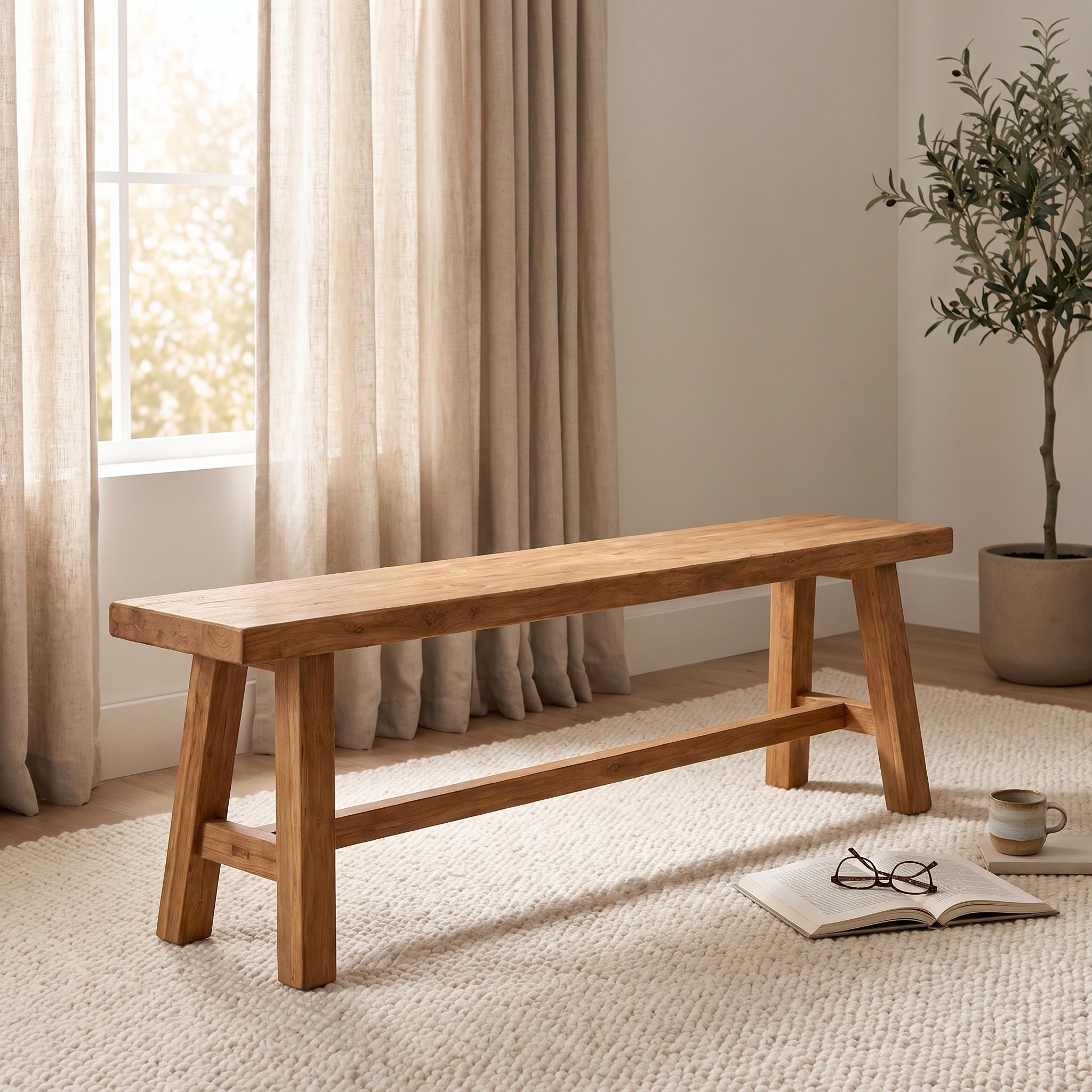 Handmade Wooden Entry Bench, Minimal Rustic Seating, Custom Size 8