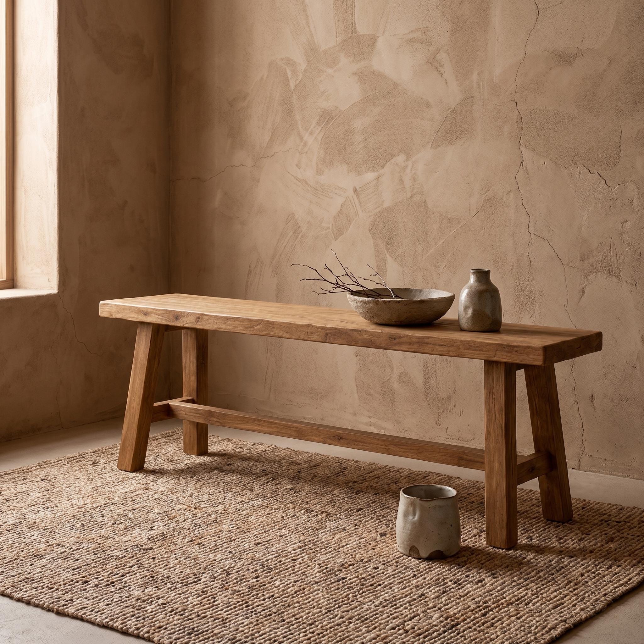 Handmade Wooden Entry Bench, Minimal Rustic Seating, Custom Size 9