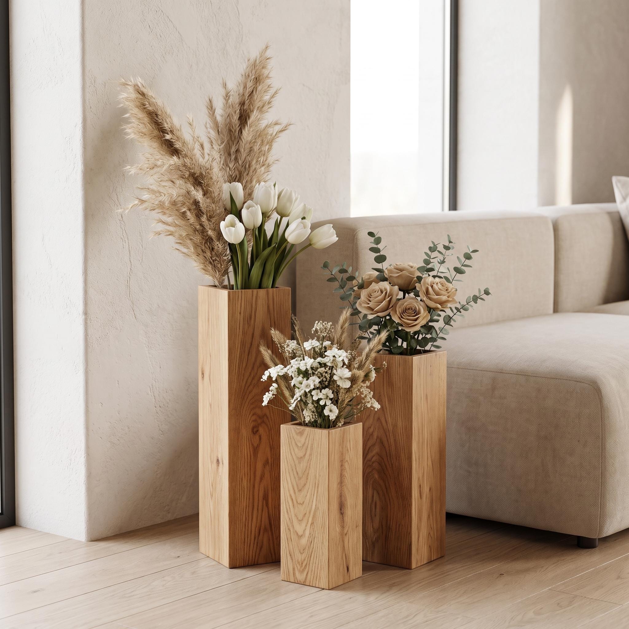 Wooden Flower Vase, Tall Wood Centerpiece, Rustic Floral Holder, Farmhouse Wedding Decor