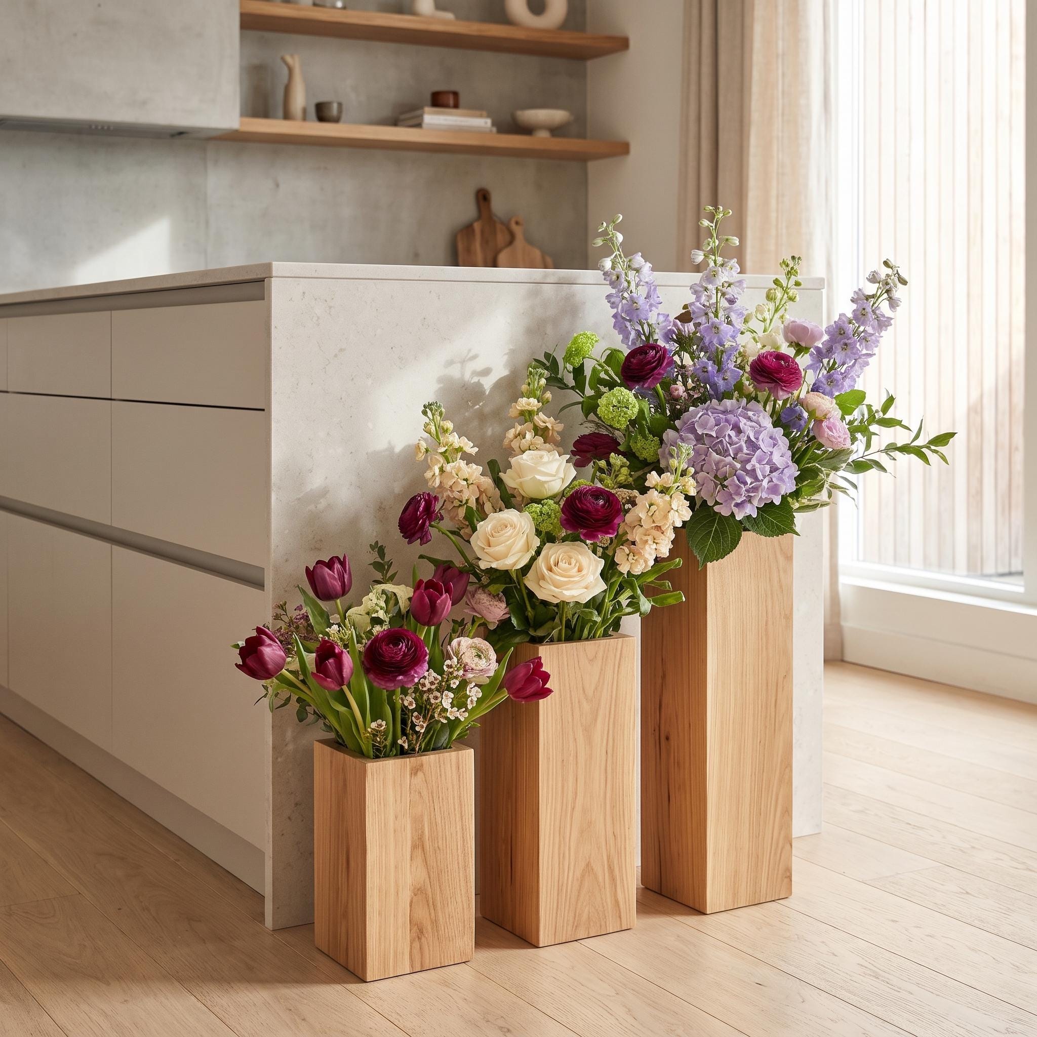 Wooden Flower Vase, Tall Wood Centerpiece, Rustic Floral Holder, Farmhouse Wedding Decor 4