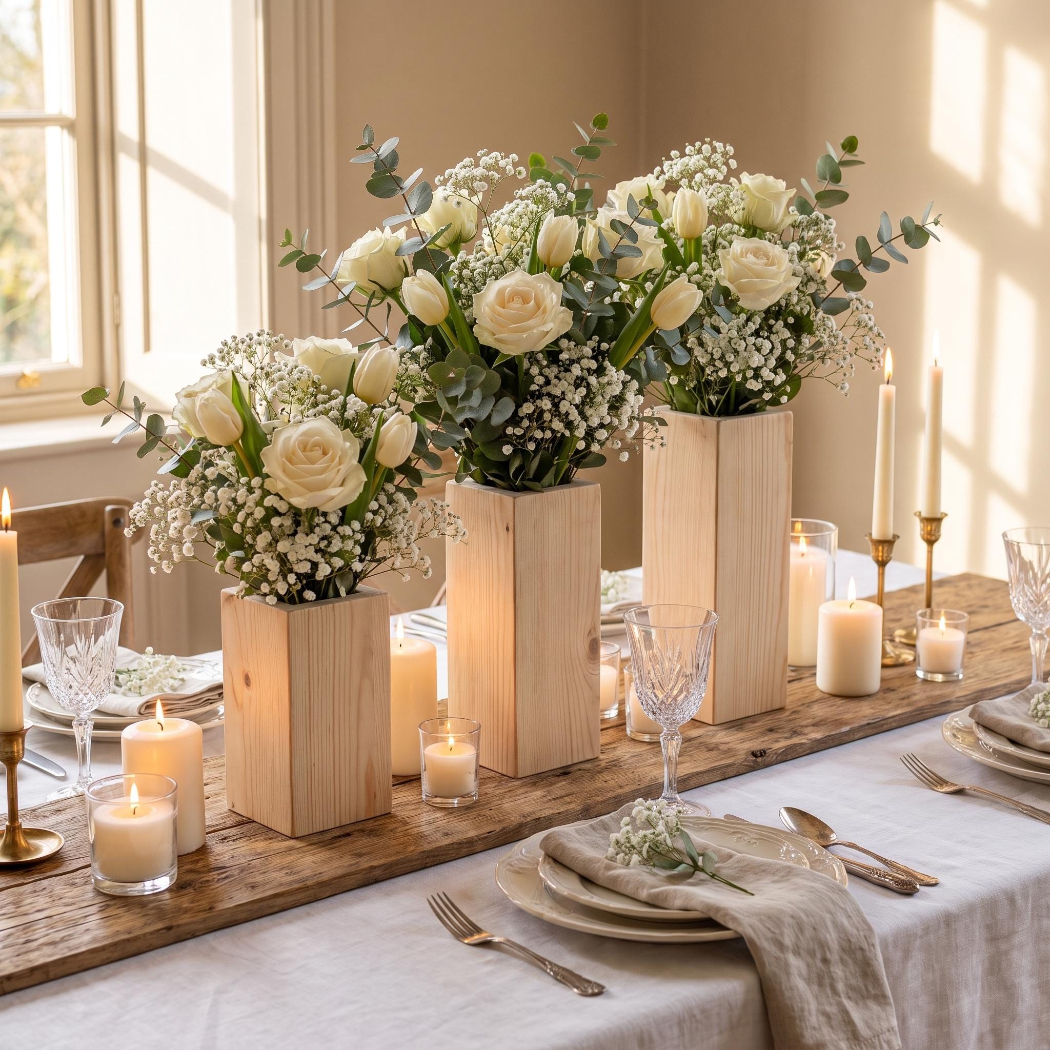 Wooden Flower Vase, Tall Wood Centerpiece, Rustic Floral Holder, Farmhouse Wedding Decor 5
