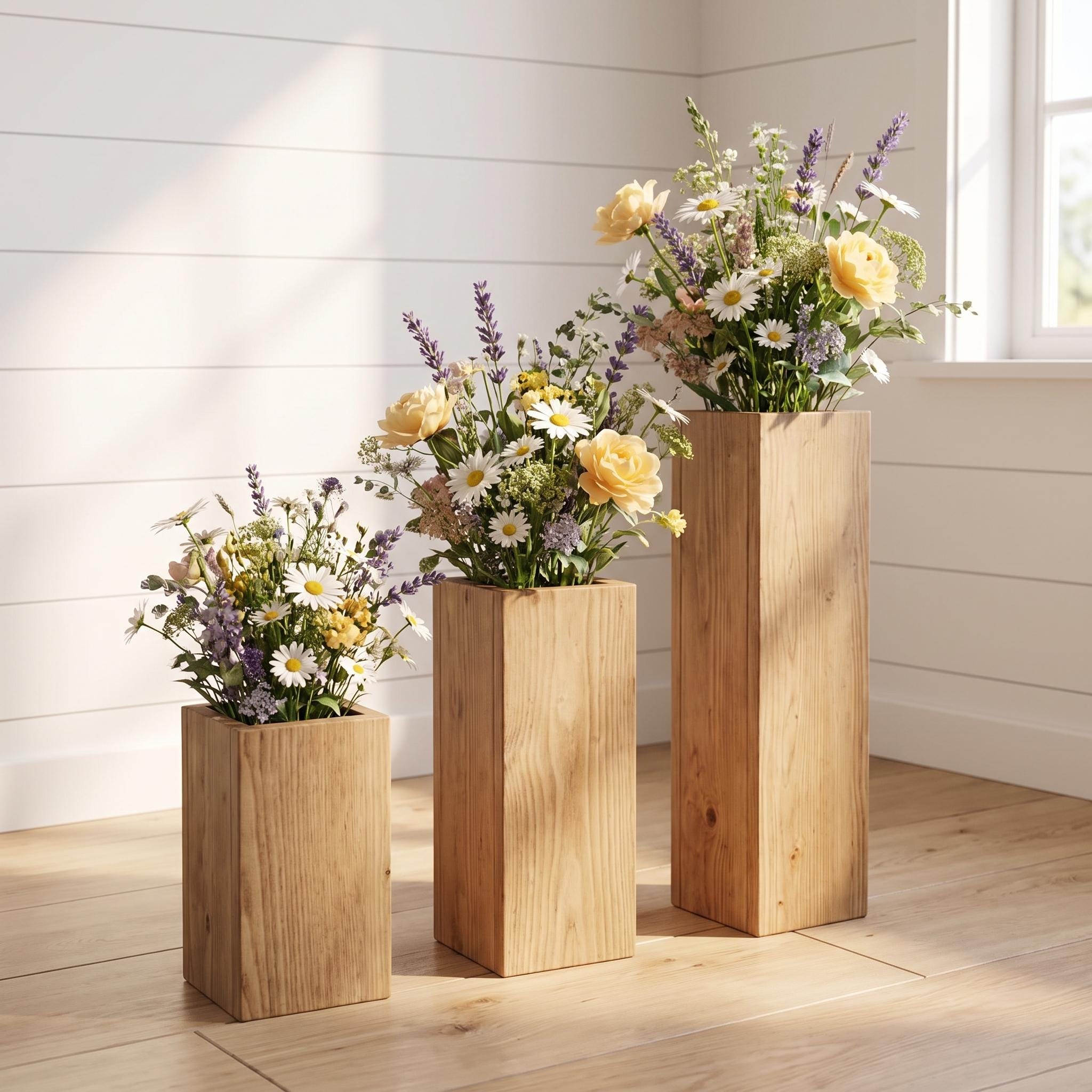 Wooden Flower Vase, Tall Wood Centerpiece, Rustic Floral Holder, Farmhouse Wedding Decor 6
