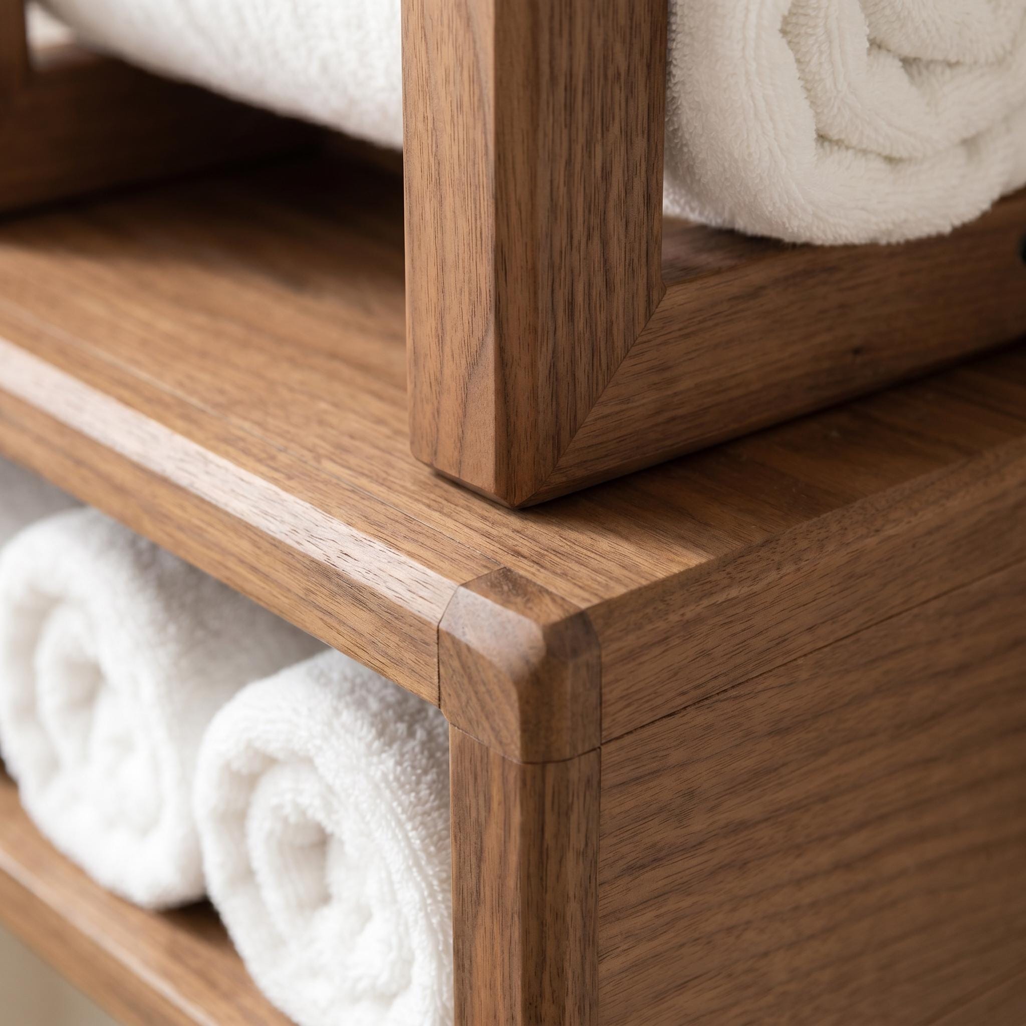 Wooden Towel Rack, Wall Mounted Bathroom Shelf, Rolled Towel Holder, Handmade Wood Towel Storage 4