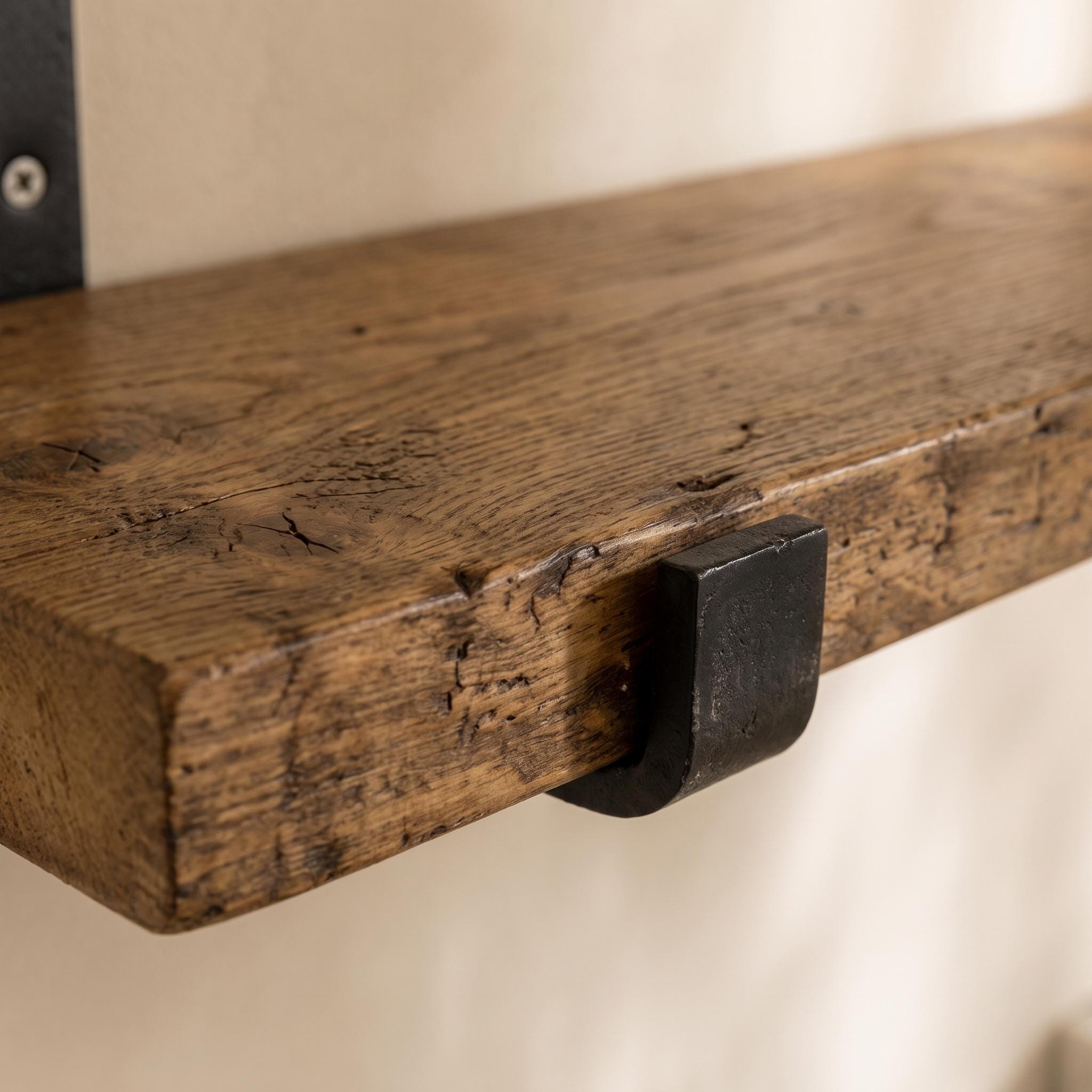 Rustic Wood Wall Shelf, Aged Chestnut Shelf with Black Metal Brackets, Bathroom Kitchen Decor 7