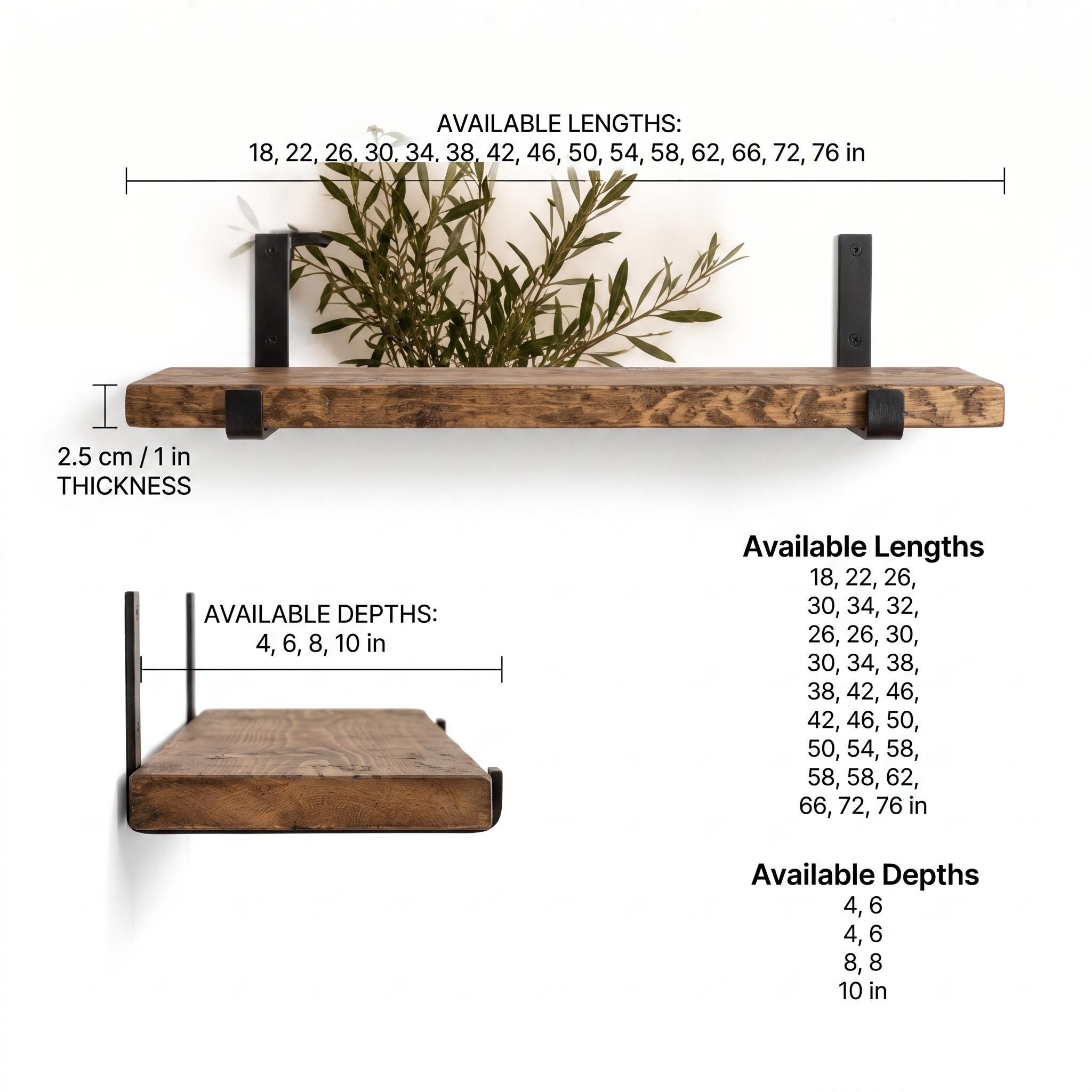 Rustic Wood Wall Shelf, Aged Chestnut Shelf with Black Metal Brackets, Bathroom Kitchen Decor 9