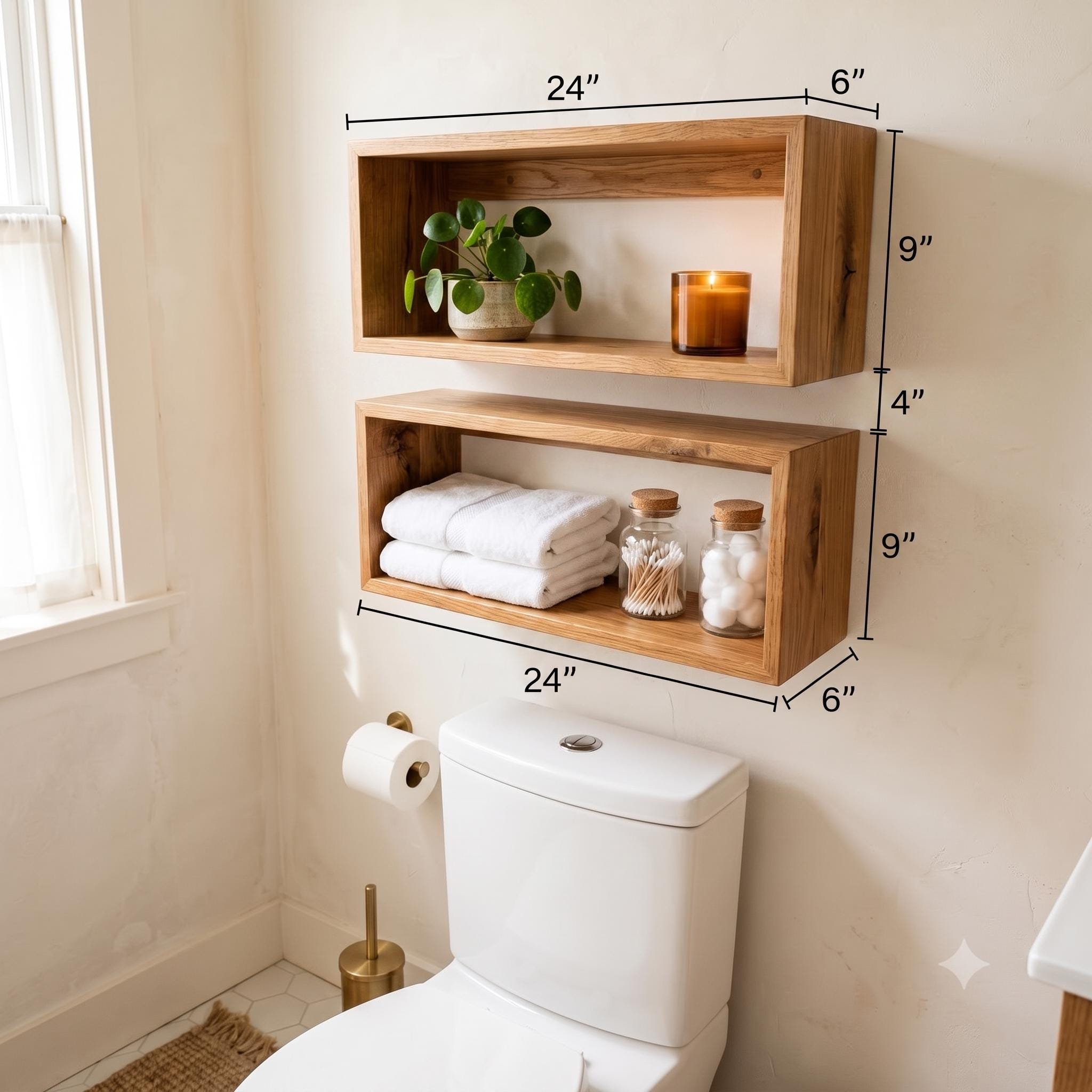 Over the Toilet Storage, Set of 2 Wooden Box Shelves, Farmhouse Bathroom Wall Organizer 10