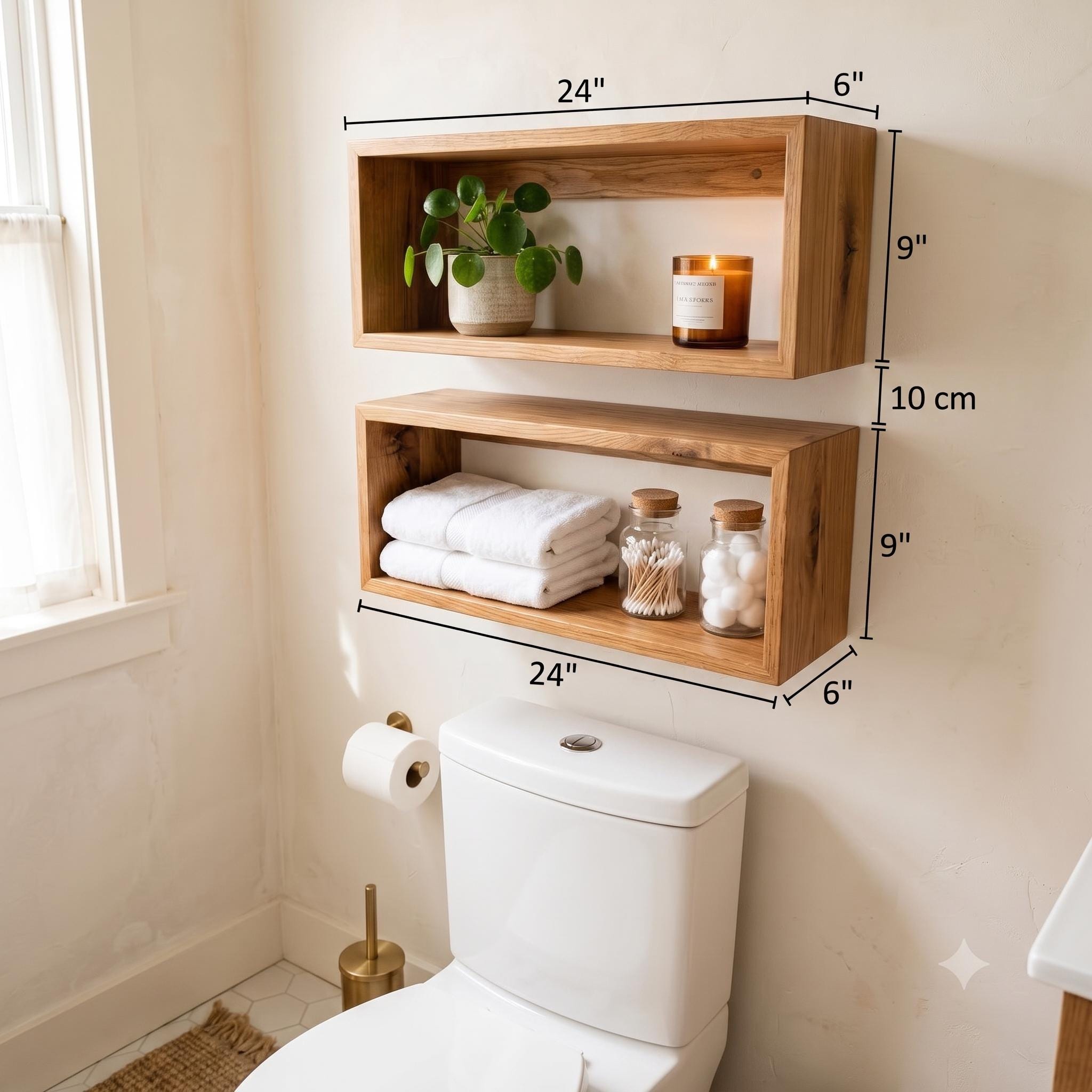 Over the Toilet Storage, Set of 2 Wooden Box Shelves, Farmhouse Bathroom Wall Organizer