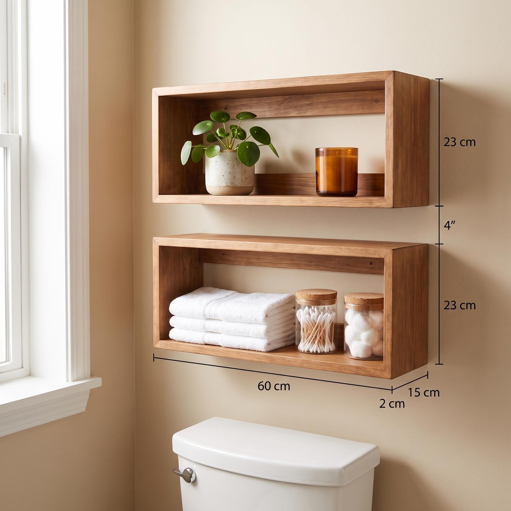 Over the Toilet Storage, Set of 2 Wooden Box Shelves, Farmhouse Bathroom Wall Organizer 5