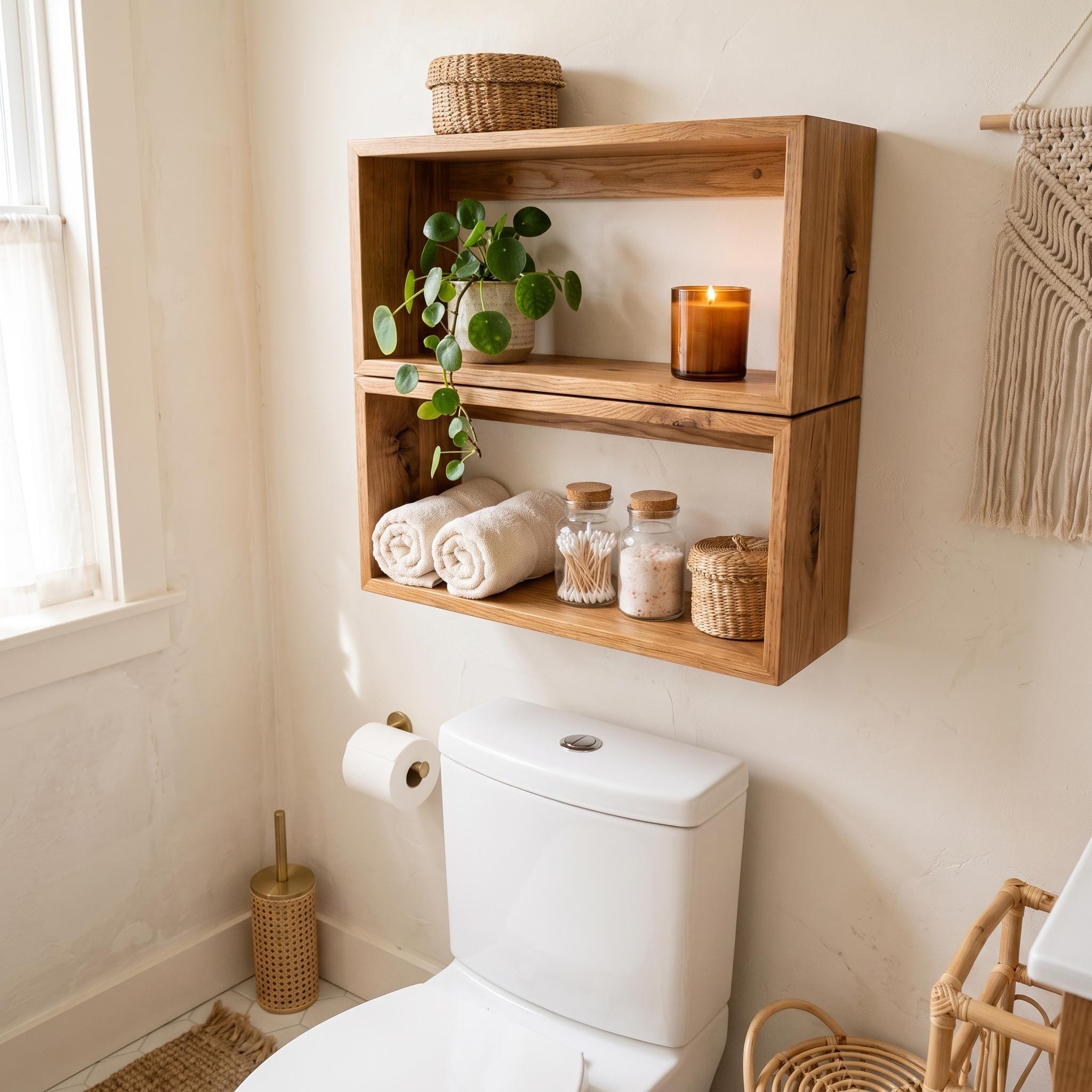 Over the Toilet Storage, Set of 2 Wooden Box Shelves, Farmhouse Bathroom Wall Organizer 6