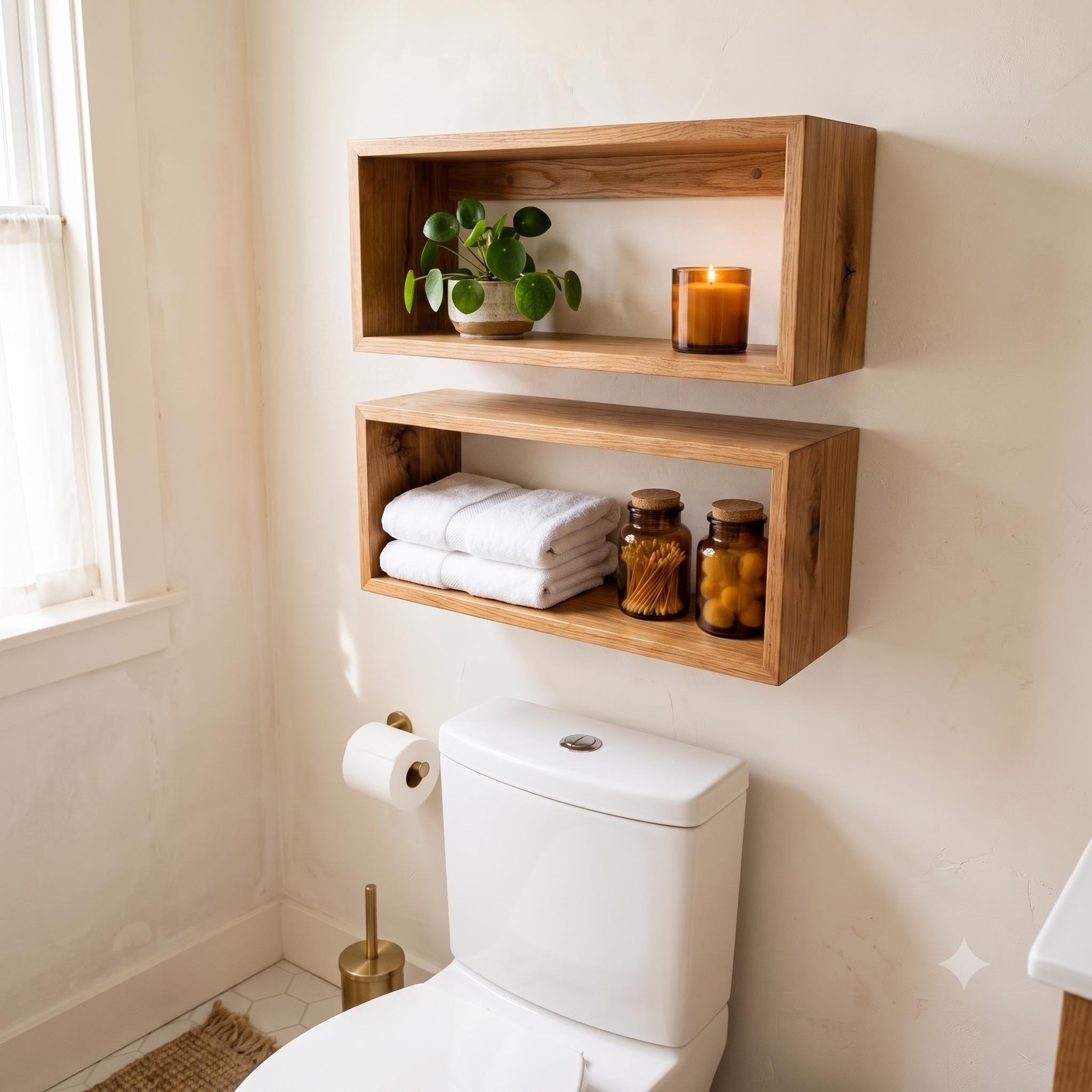 Over the Toilet Storage, Set of 2 Wooden Box Shelves, Farmhouse Bathroom Wall Organizer 7