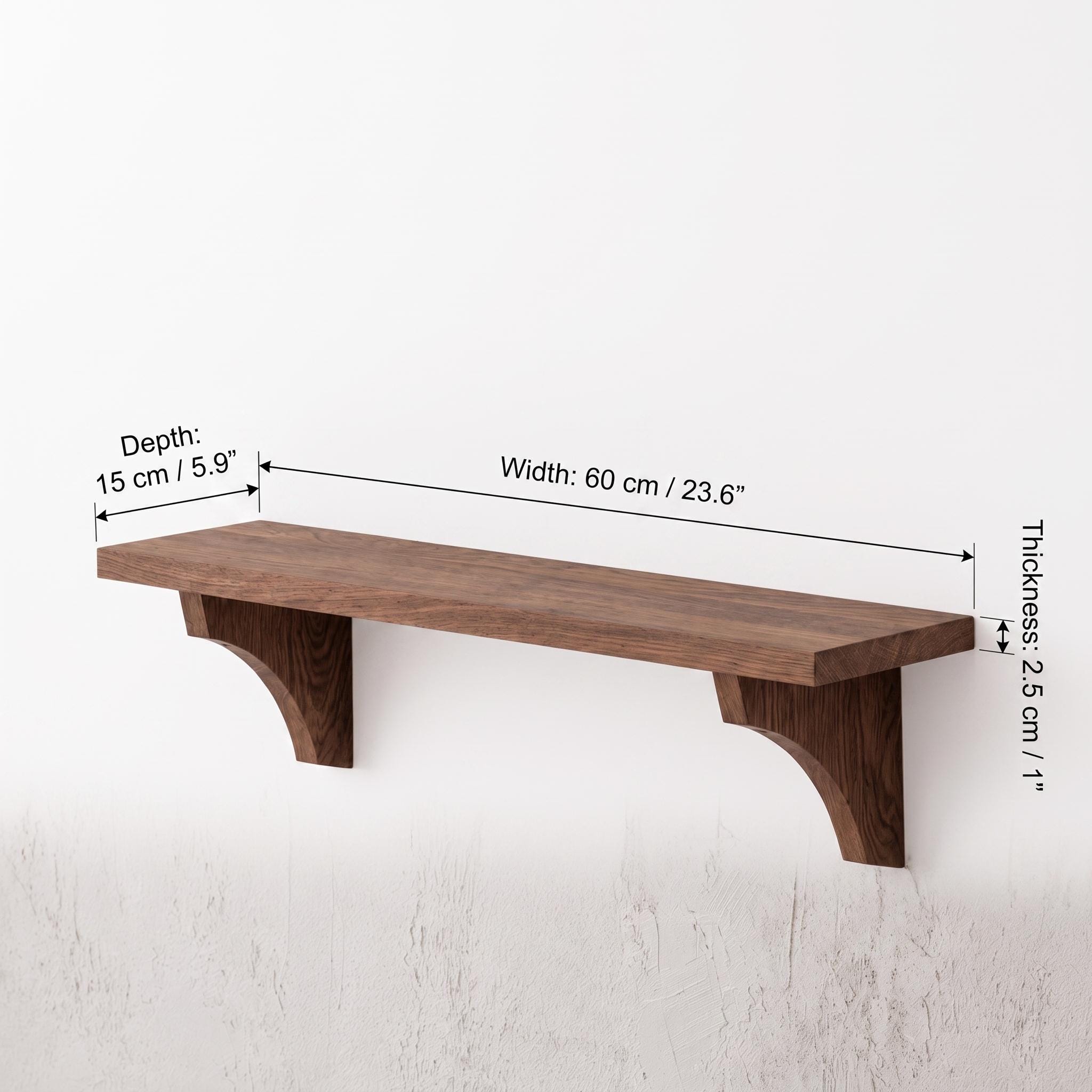 Handmade Walnut Wall Shelf, Curved Wooden Brackets, Rustic Farmhouse Decor 8