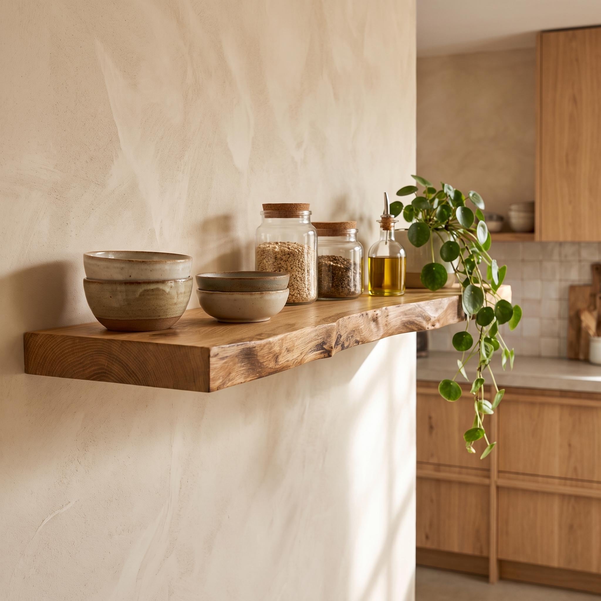 Solid Oak Live Edge Floating Shelf, Rustic Natural Wood Wall Decor 5