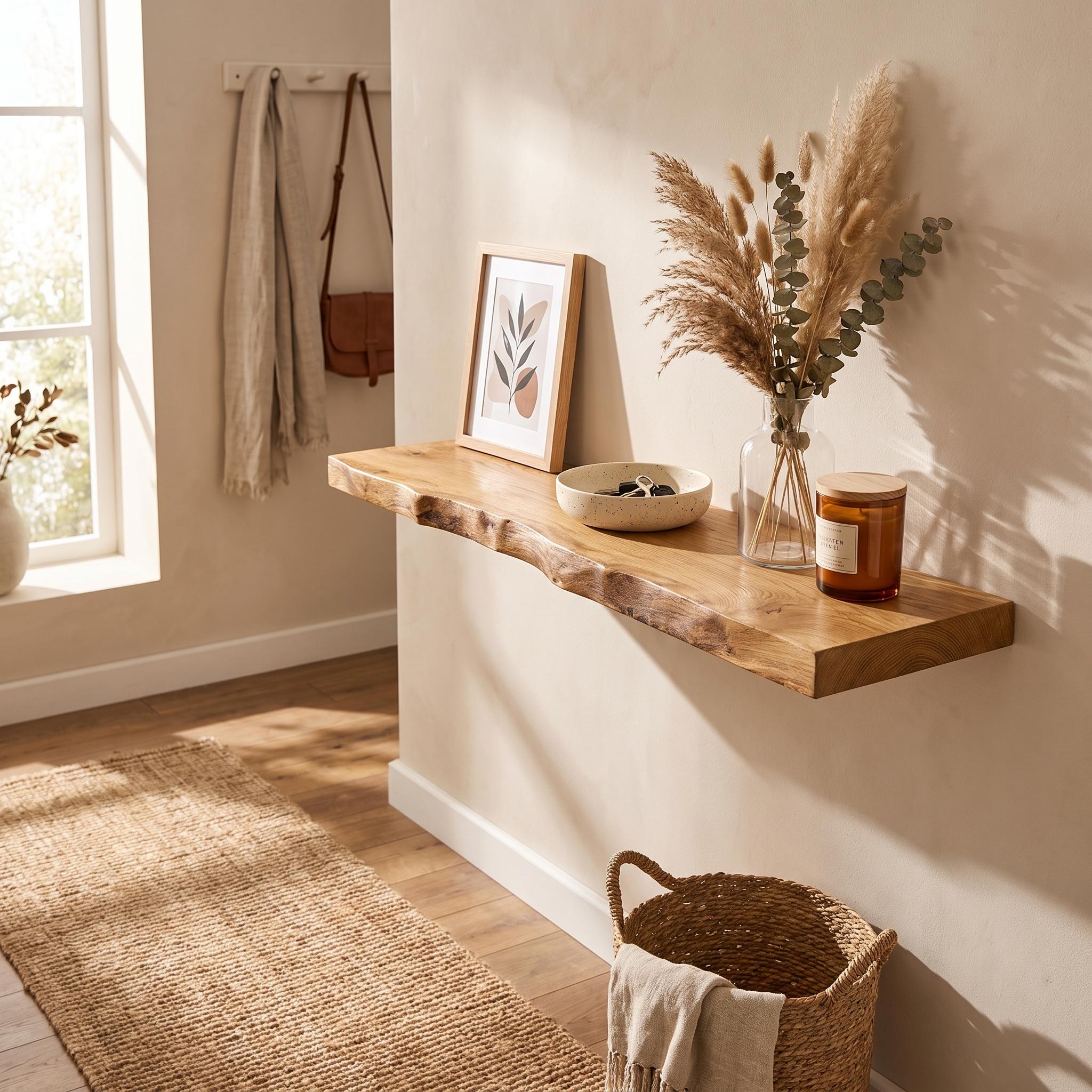 Solid Oak Live Edge Floating Shelf, Rustic Natural Wood Wall Decor 6