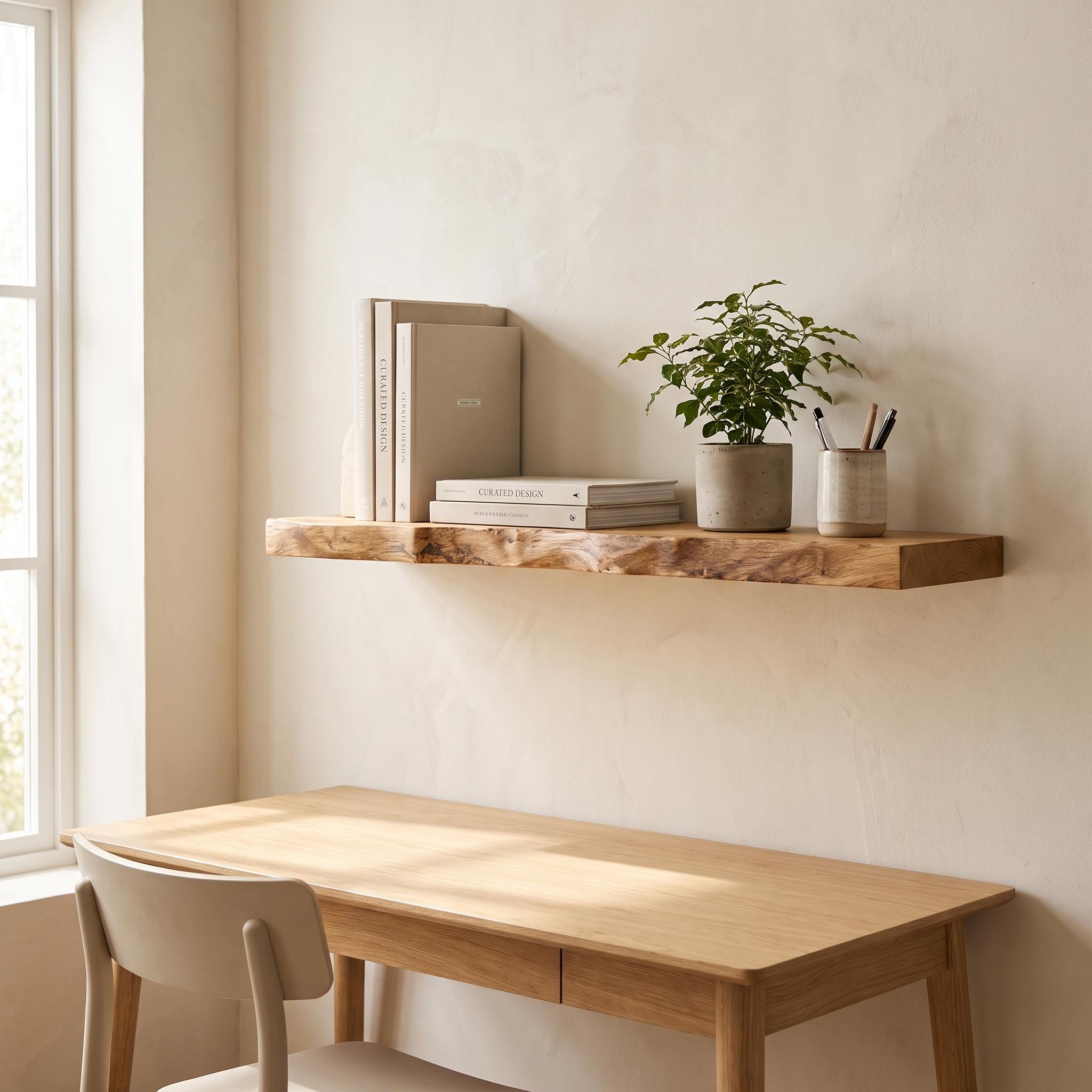 Solid Oak Live Edge Floating Shelf, Rustic Natural Wood Wall Decor 8